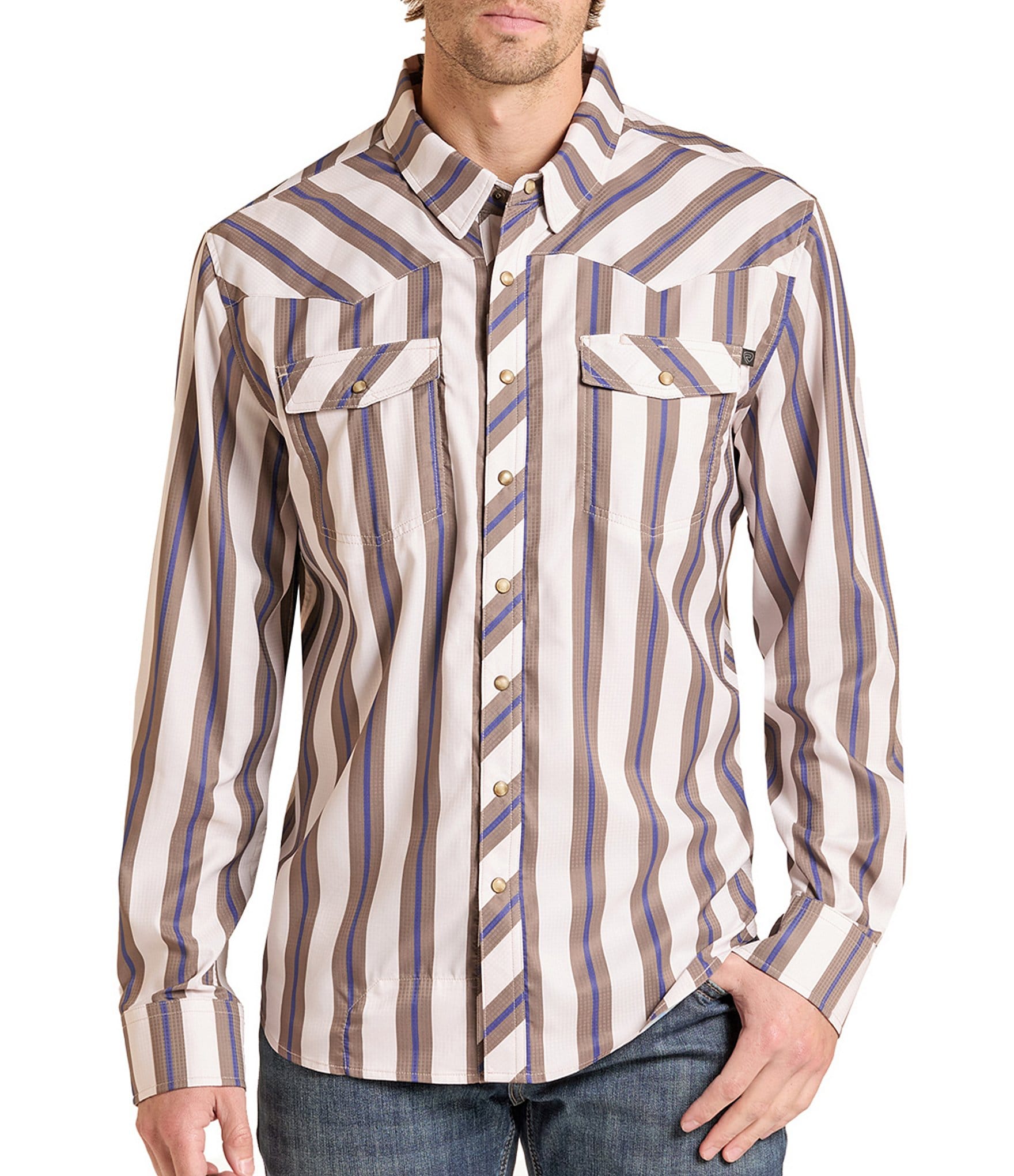 Rock & Roll Denim Long Sleeve Tech Stripe Snap Shirt