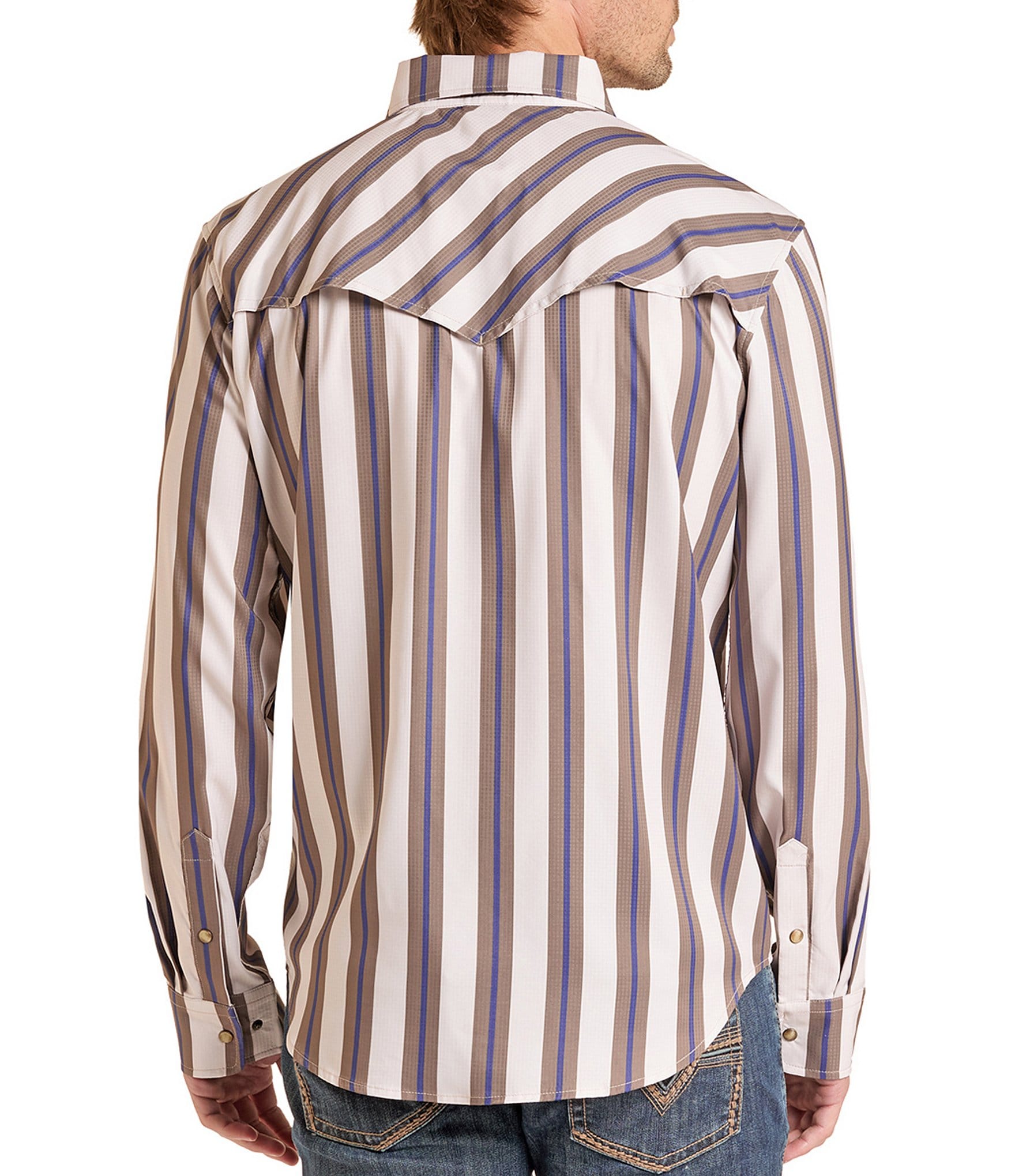 Rock & Roll Denim Long Sleeve Tech Stripe Snap Shirt