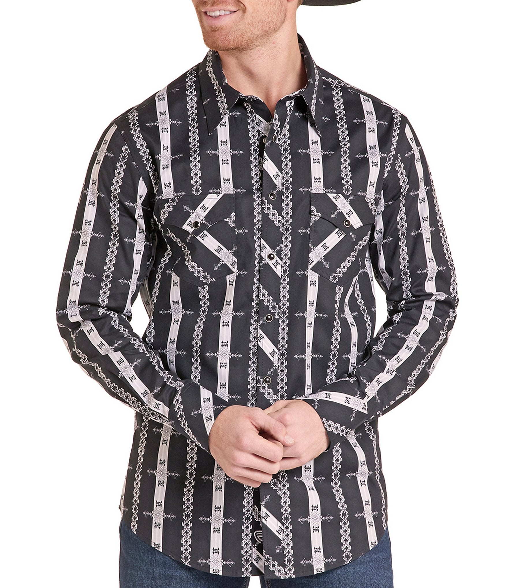 Rock & Roll Denim Printed Snap Front Woven Western Shirt