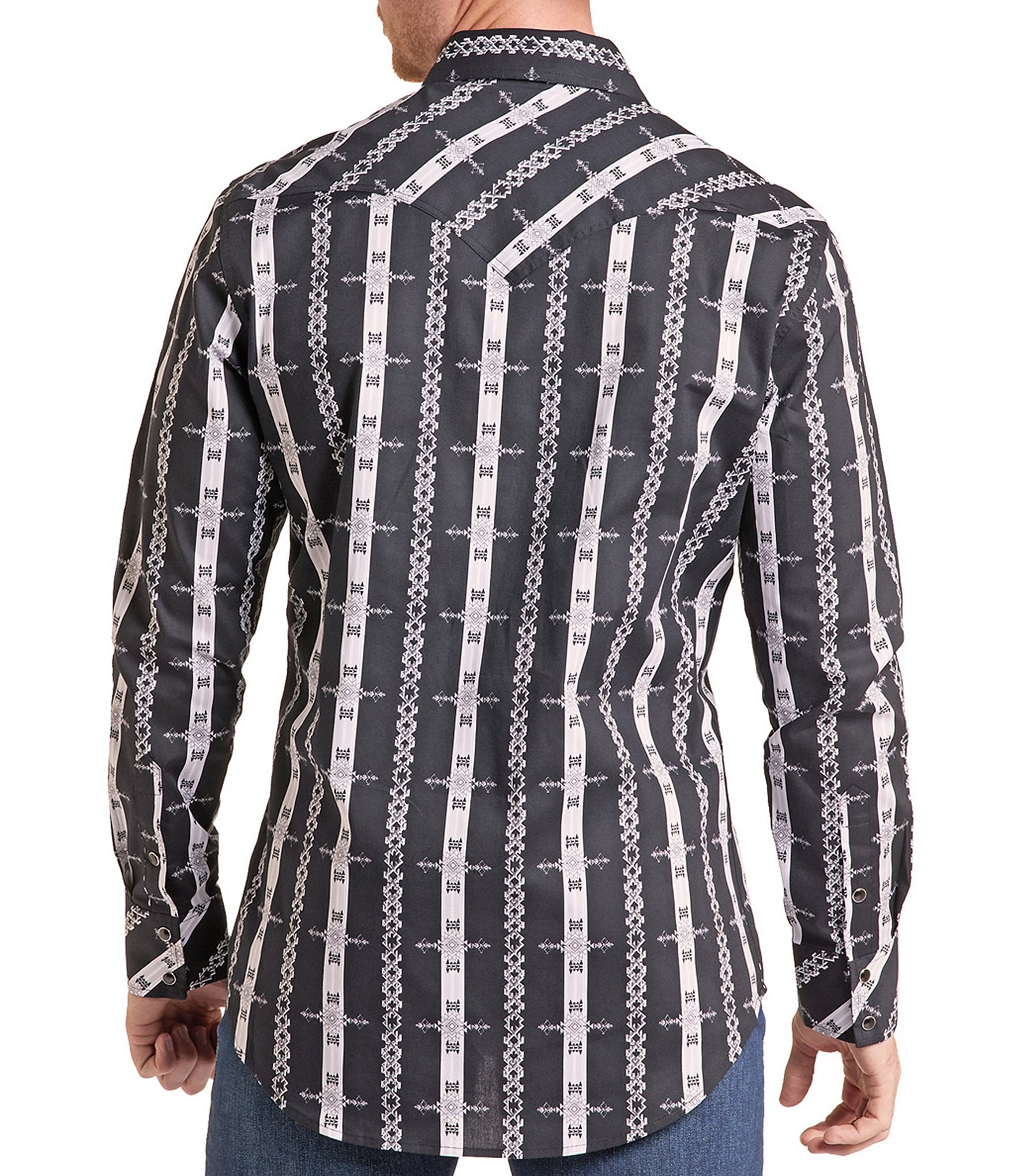 Rock & Roll Denim Printed Snap Front Woven Western Shirt