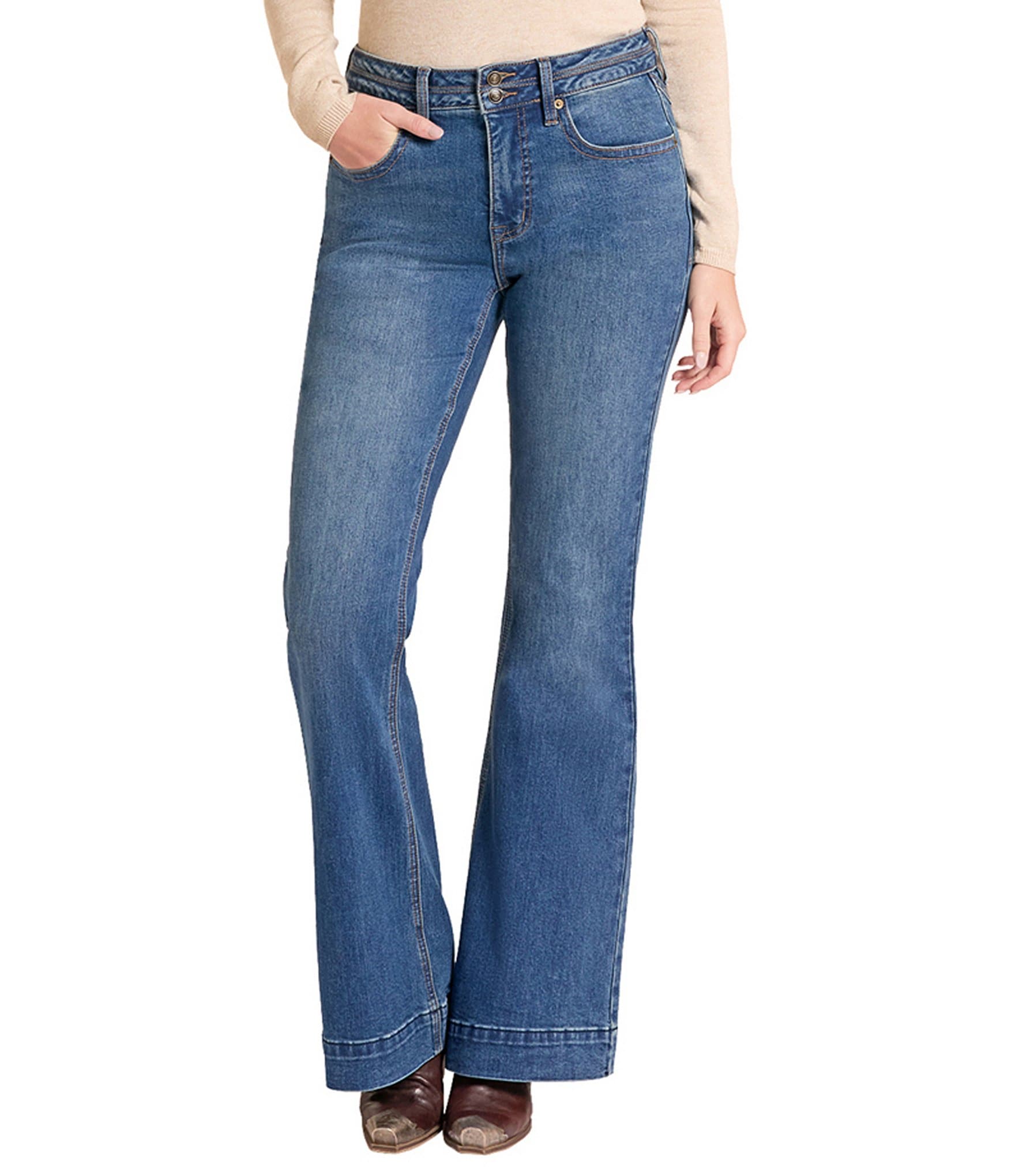 Rock & Roll Stretch Denim High Rise Double Waistband Bootcut Jeans
