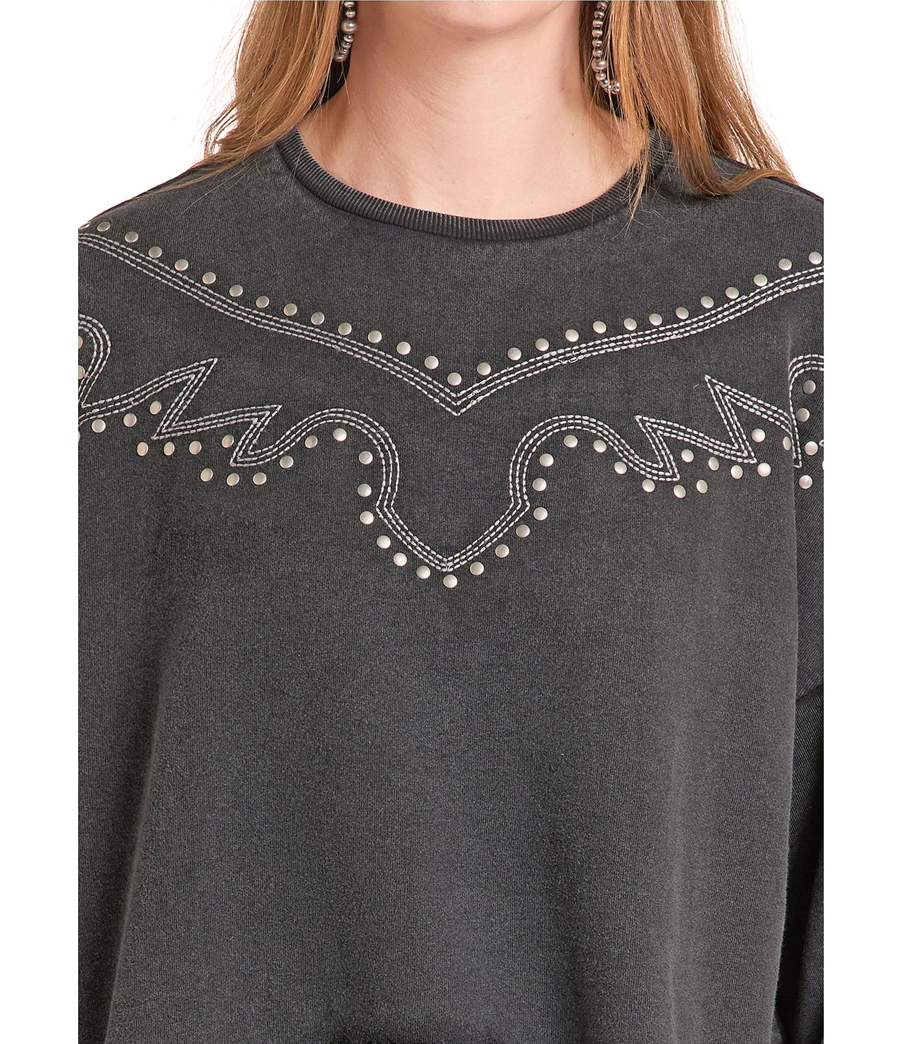 Rock & Roll Washed Studded Sweatshirt