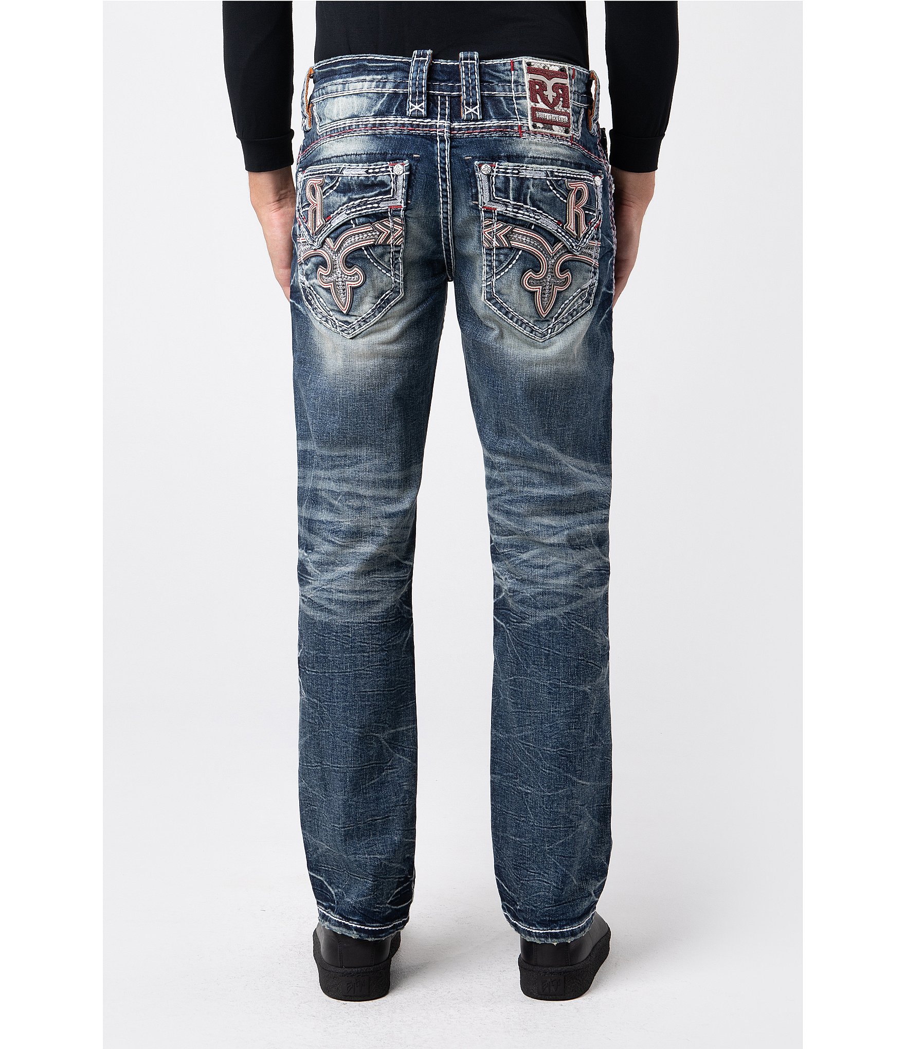 Rock Revival Tyrone Straight-Leg Fleur-de-Lis Patch Pockets Jeans ...