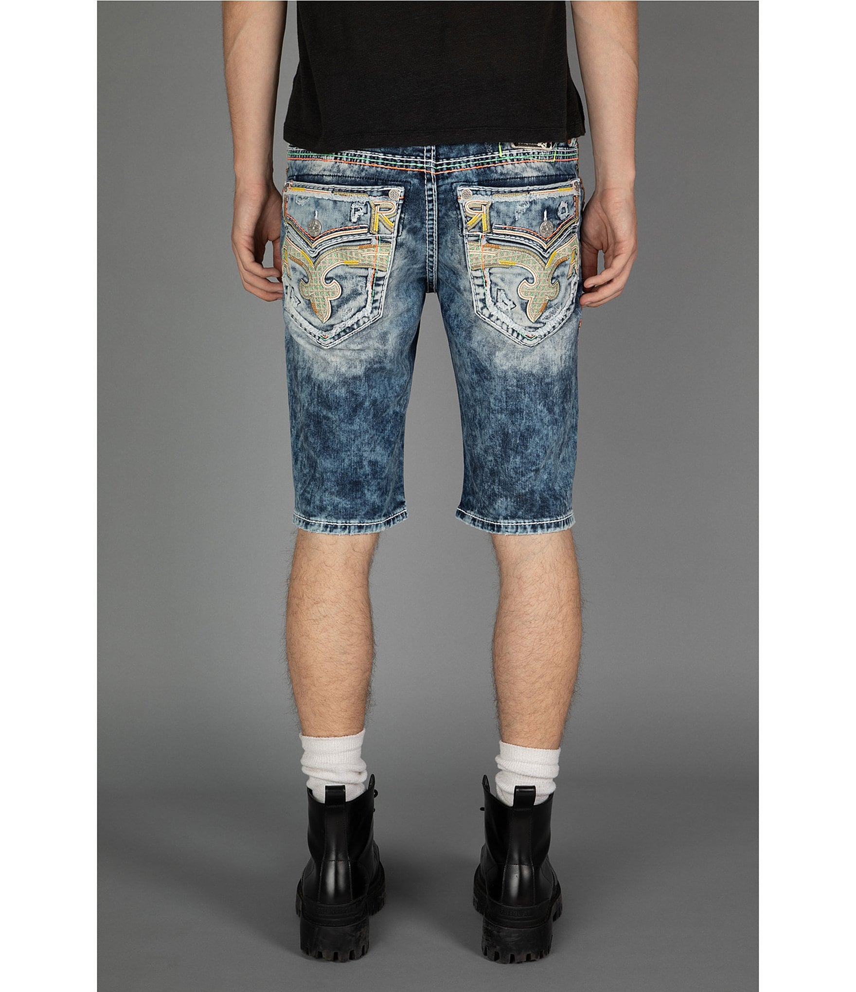 Rock Revival Arlo Fleur-De-Lis#double;R#double; Logo Pocket 13.5#double; Denim Shorts