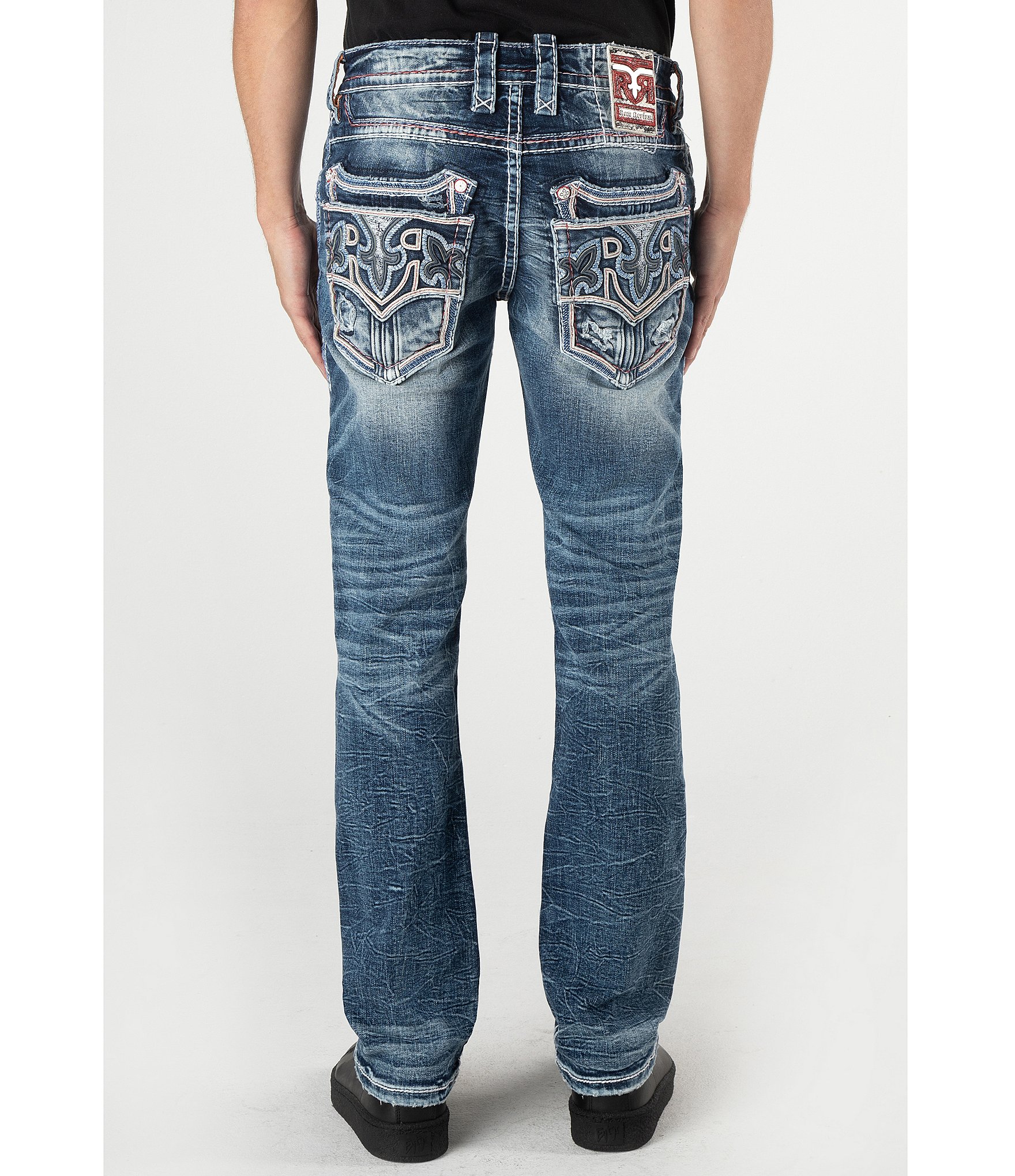 Rock Revival Aurelio Straight-Leg Fleur-De-Lis Pocket Jeans | Dillard's