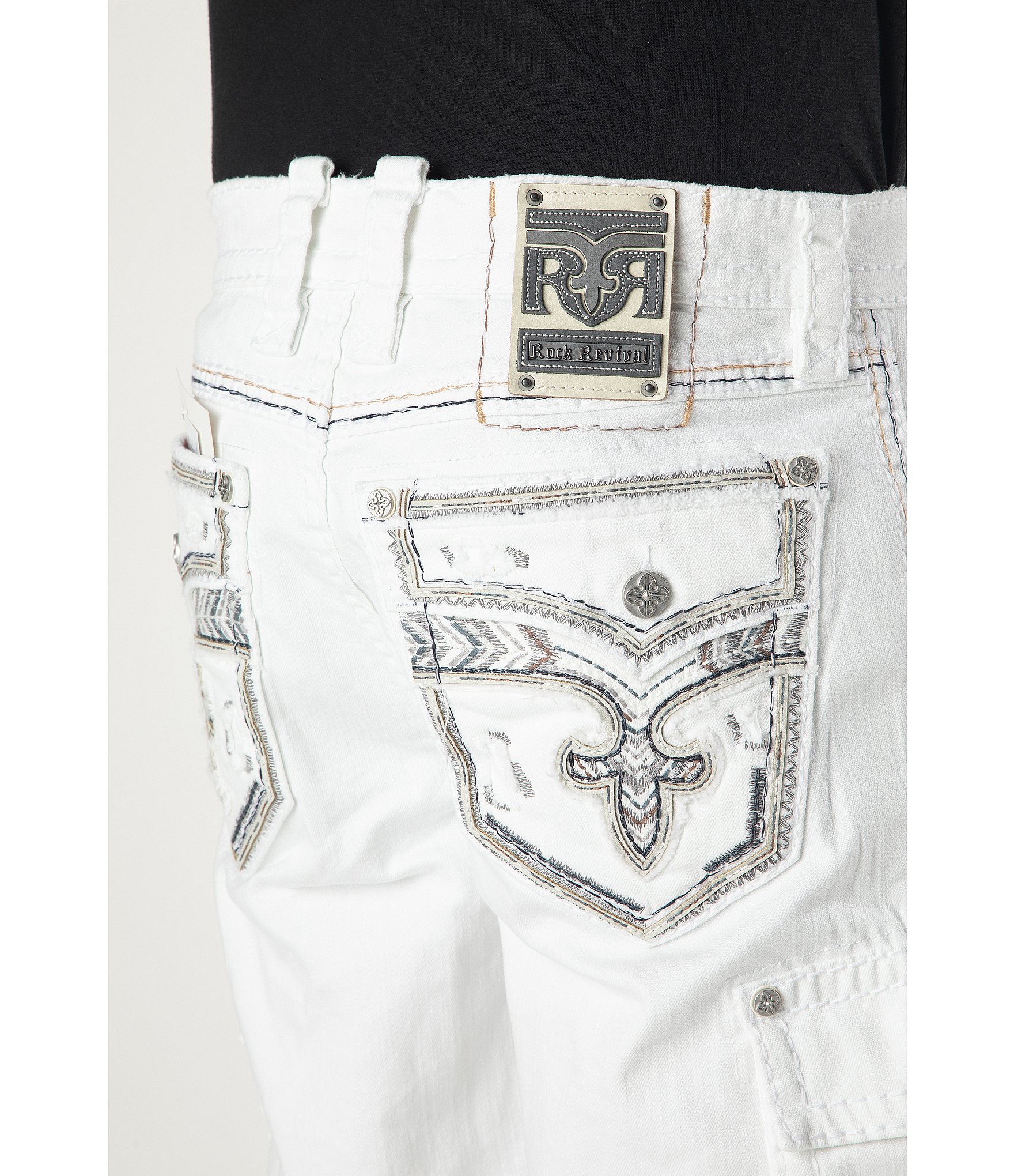 Rock Revival Eugene 14#double; Inseam Fleur-De-Lis Pocket Denim Shorts