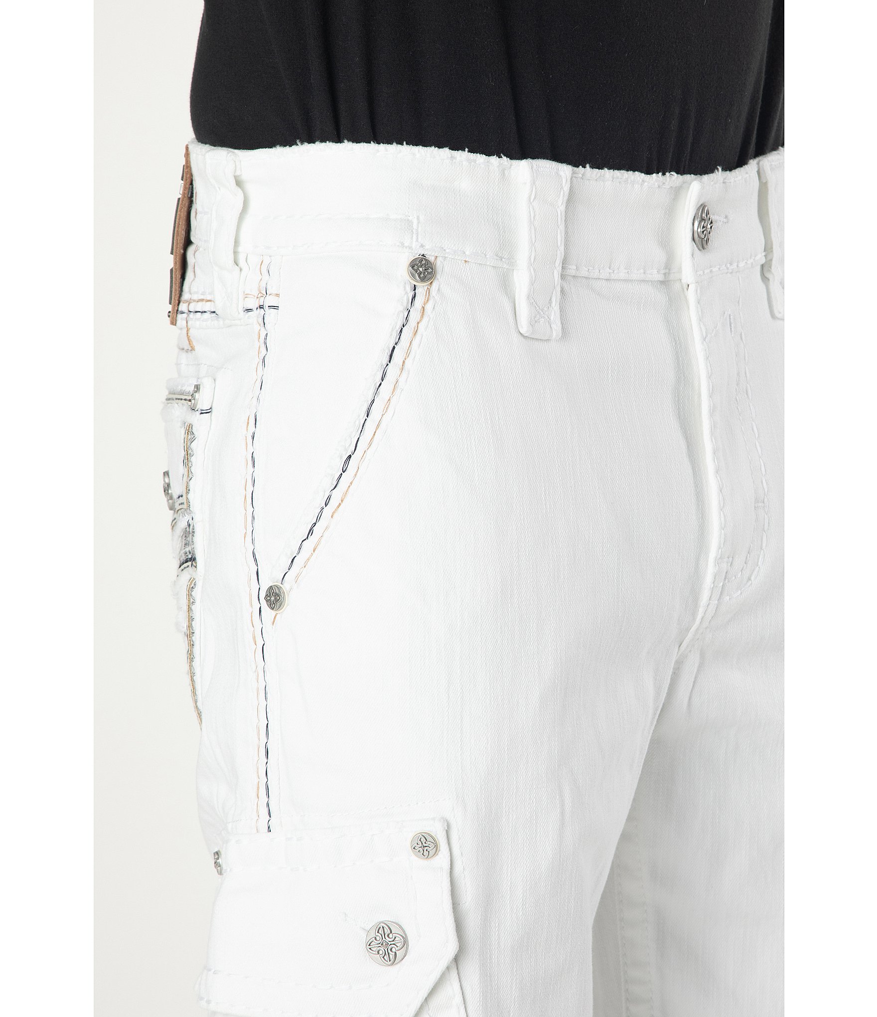 Rock Revival Eugene 14#double; Inseam Fleur-De-Lis Pocket Denim Shorts