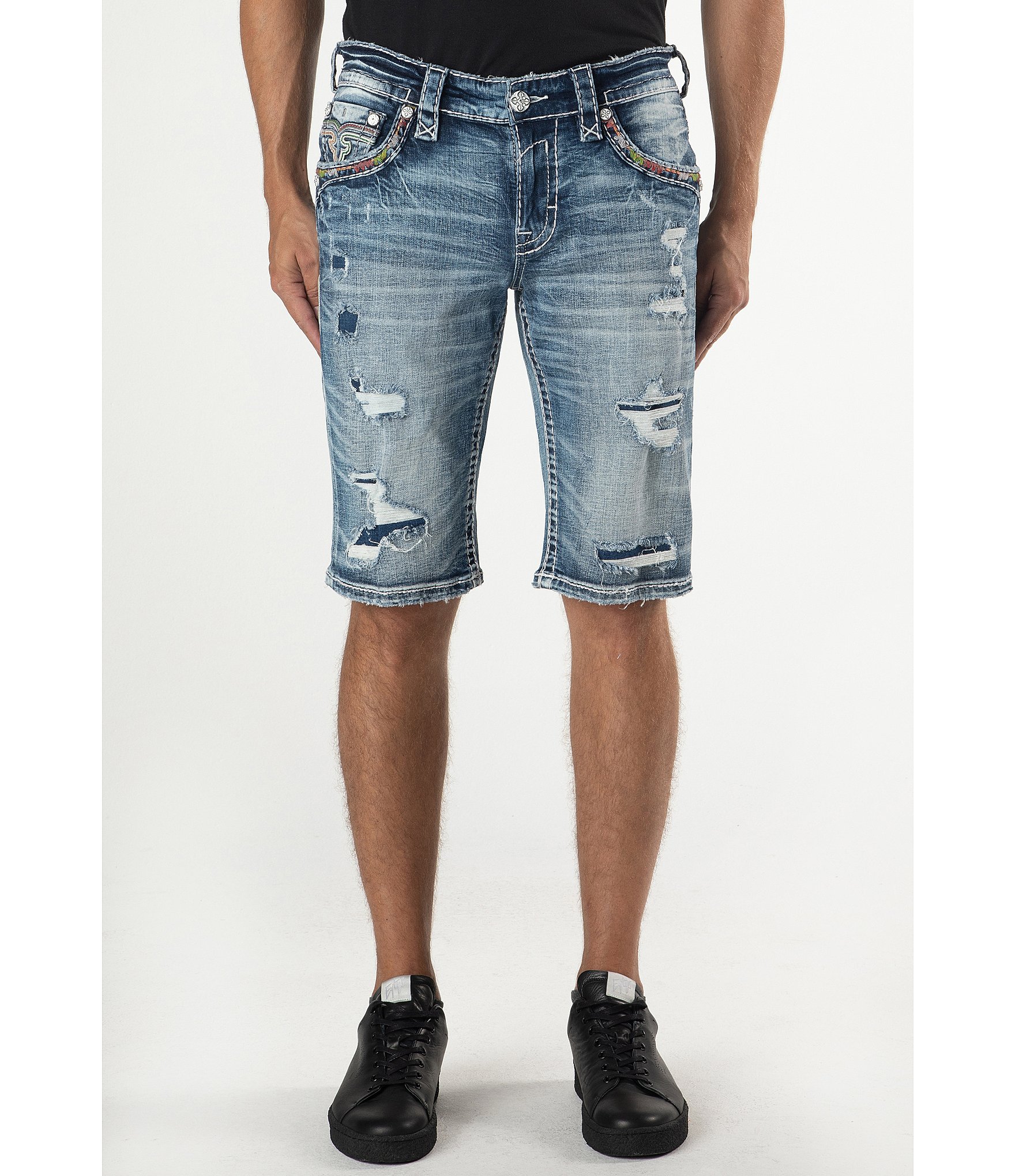 Rock Revival Jeth 14#double; Inseam Distressed Denim Shorts