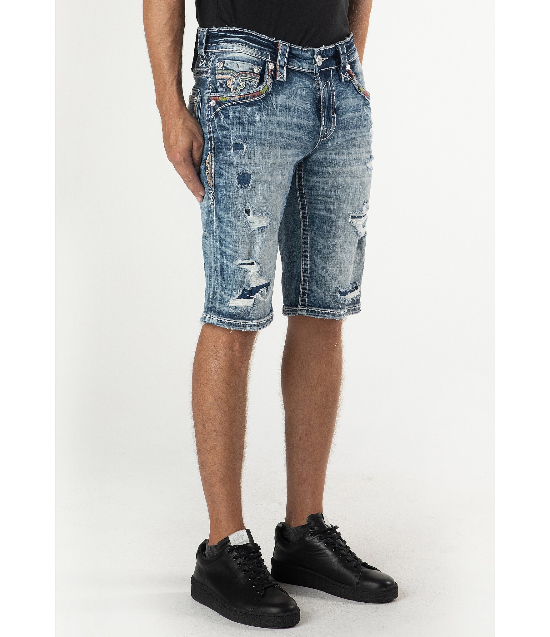 Rock Revival Jeth 14#double; Inseam Distressed Denim Shorts