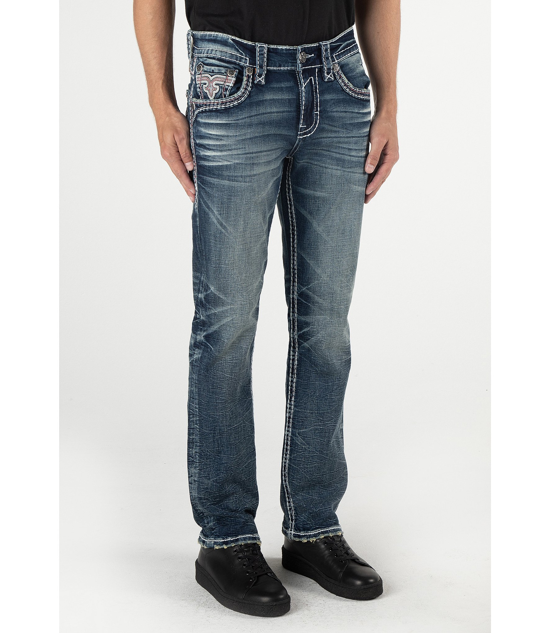 Rock Revival Kaycee Straight-Leg Star Stitched Pocket Demin Jeans