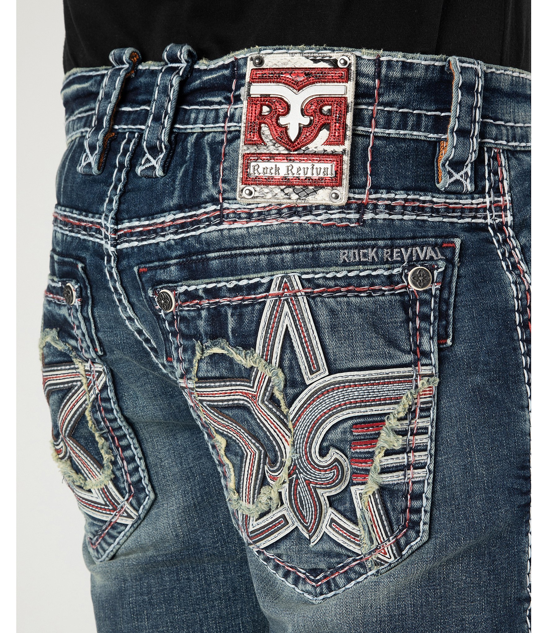 Rock Revival Kaycee Straight-Leg Star Stitched Pocket Demin Jeans