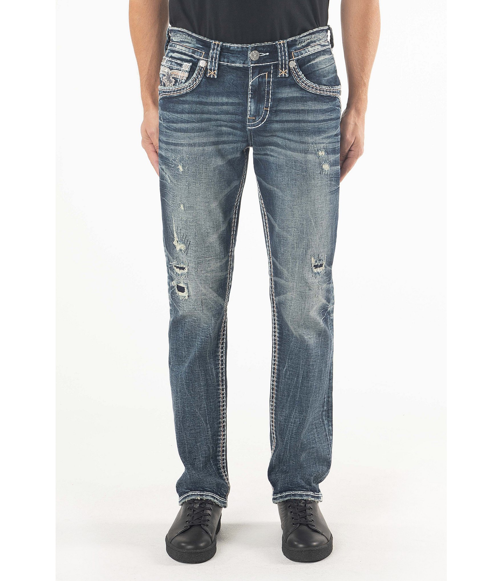 Rock Revival Kylan Straight Leg Destructed Jeans