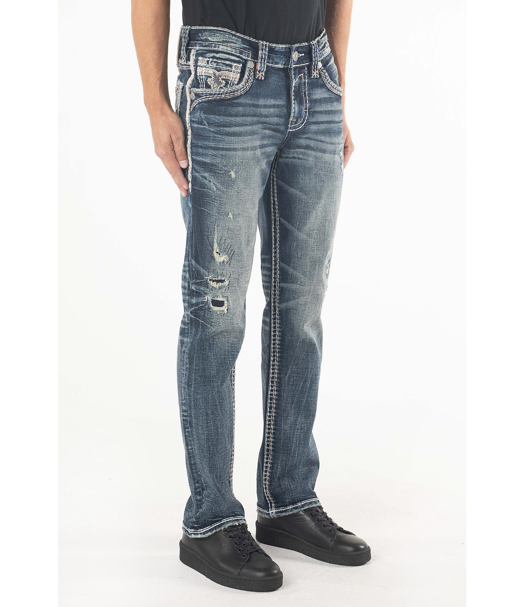 Rock Revival Kylan Straight Leg Destructed Jeans