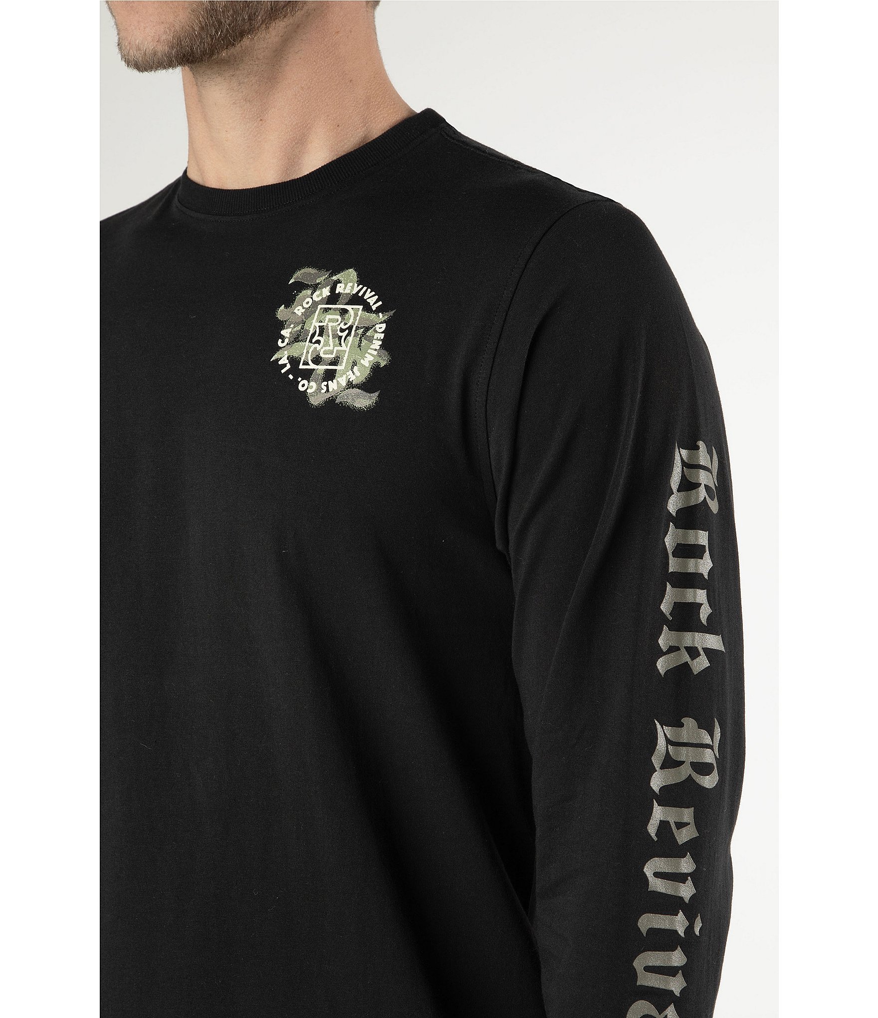 Rock Revival Long Sleeve Camouflage Detailed Logo Graphic T-Shirt