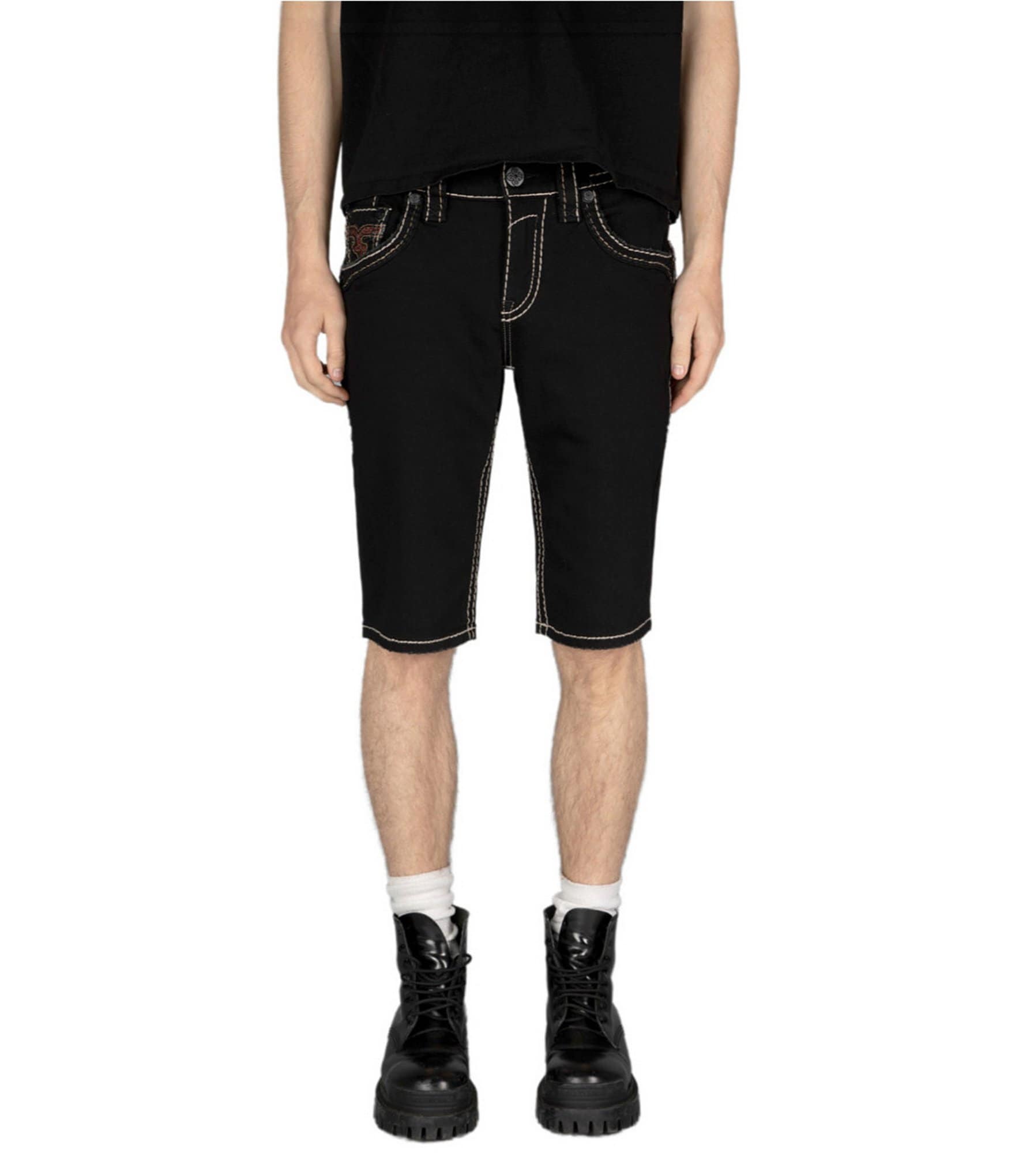 Rock Revival Marion Fleur-De-Lis Pocket 13.5#double; Black Denim Shorts