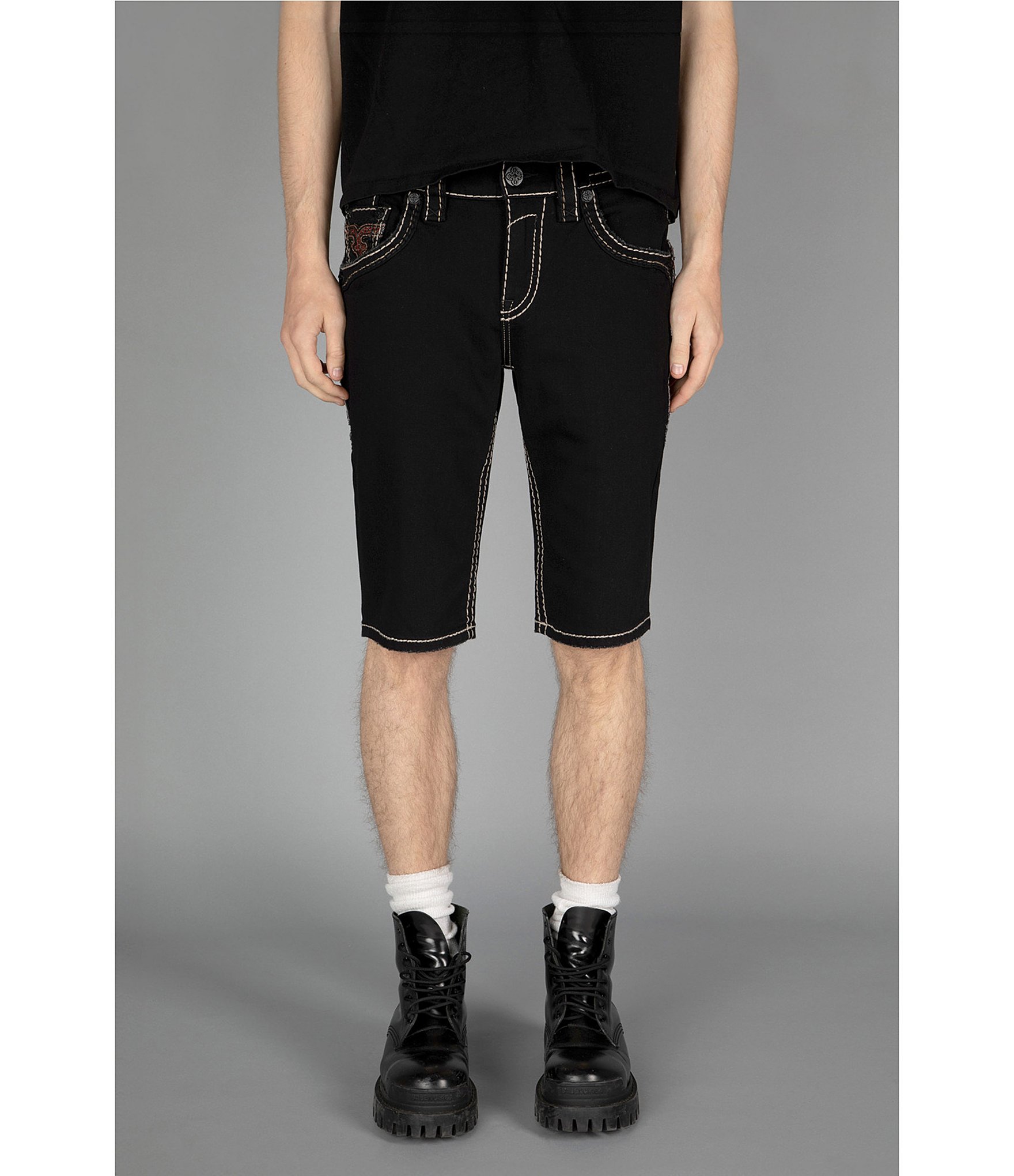 Rock Revival Marion Fleur-De-Lis Pocket 13.5#double; Black Denim Shorts