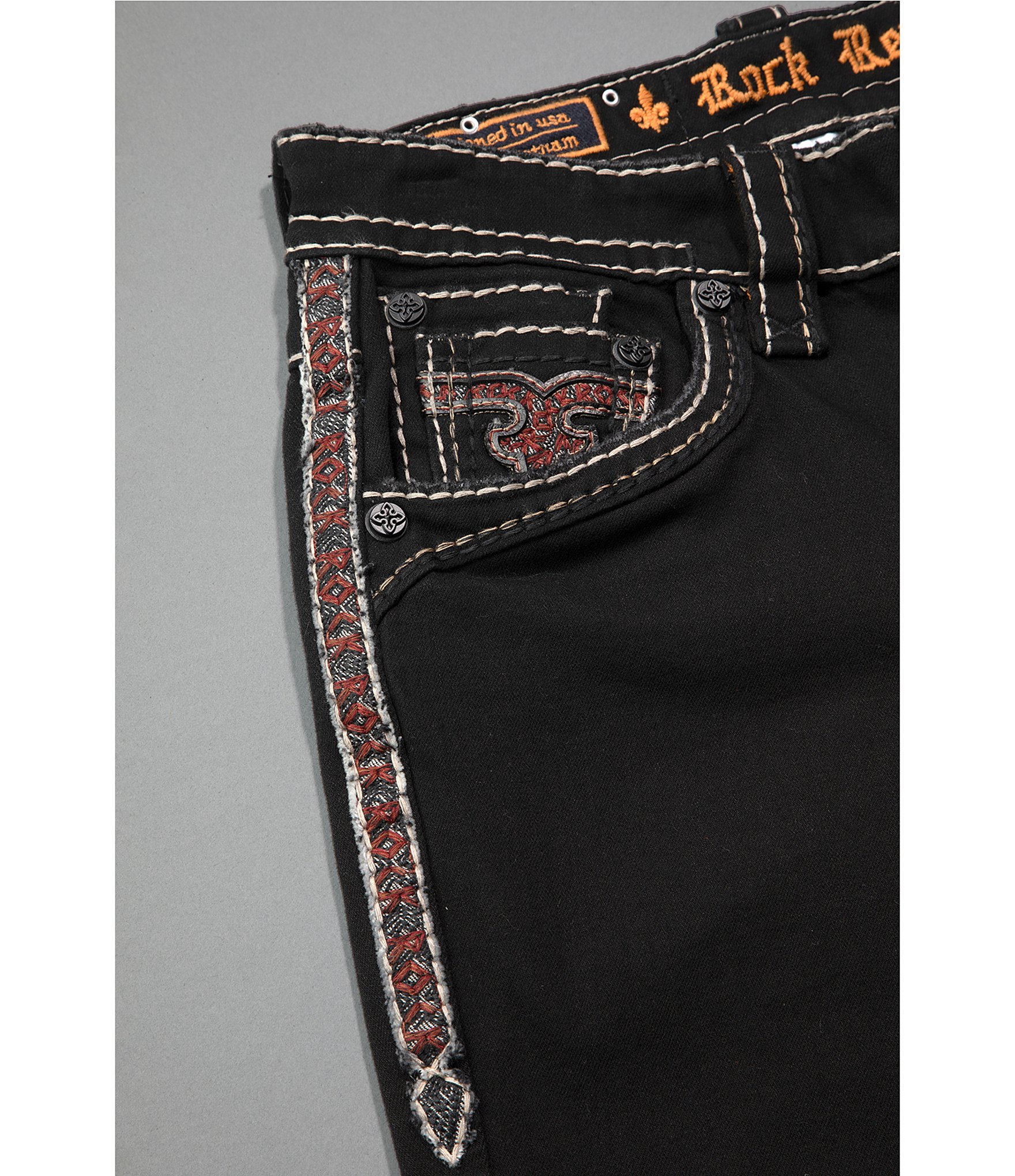 Rock Revival Marion Fleur-De-Lis Pocket 13.5#double; Black Denim Shorts
