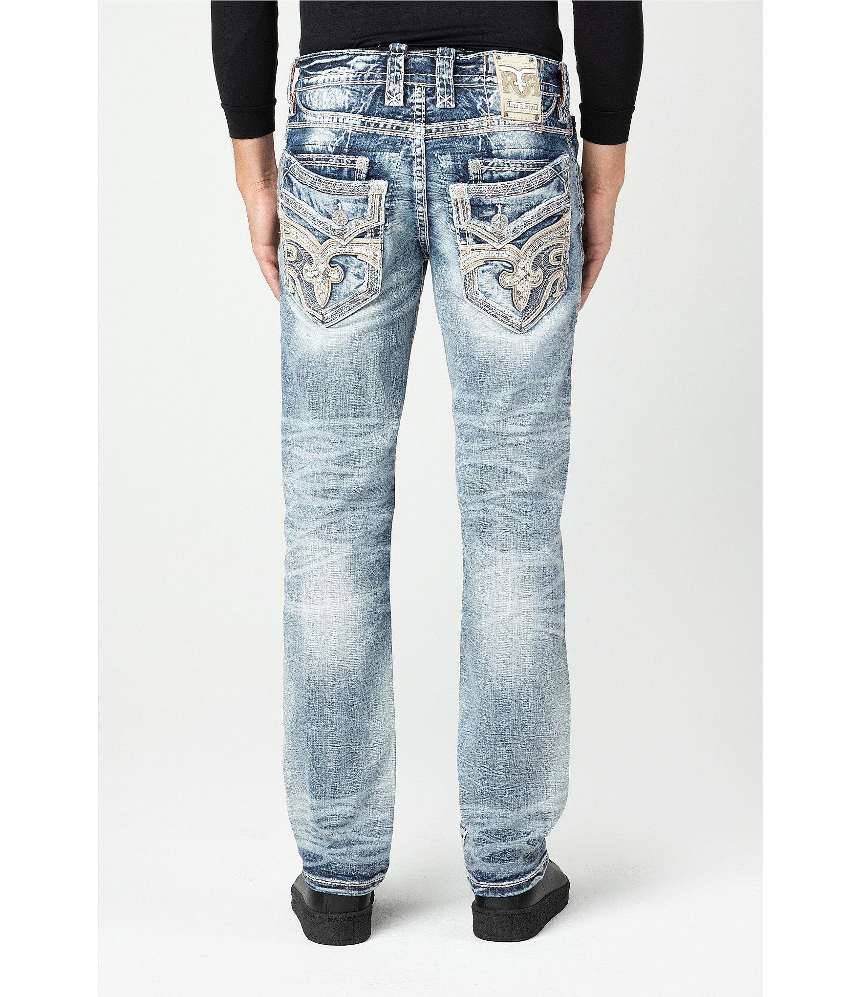 Rock Revival Meyrick Straight-Leg Fleur-De-Lis-Embroidered Denim Jeans |  Dillard's