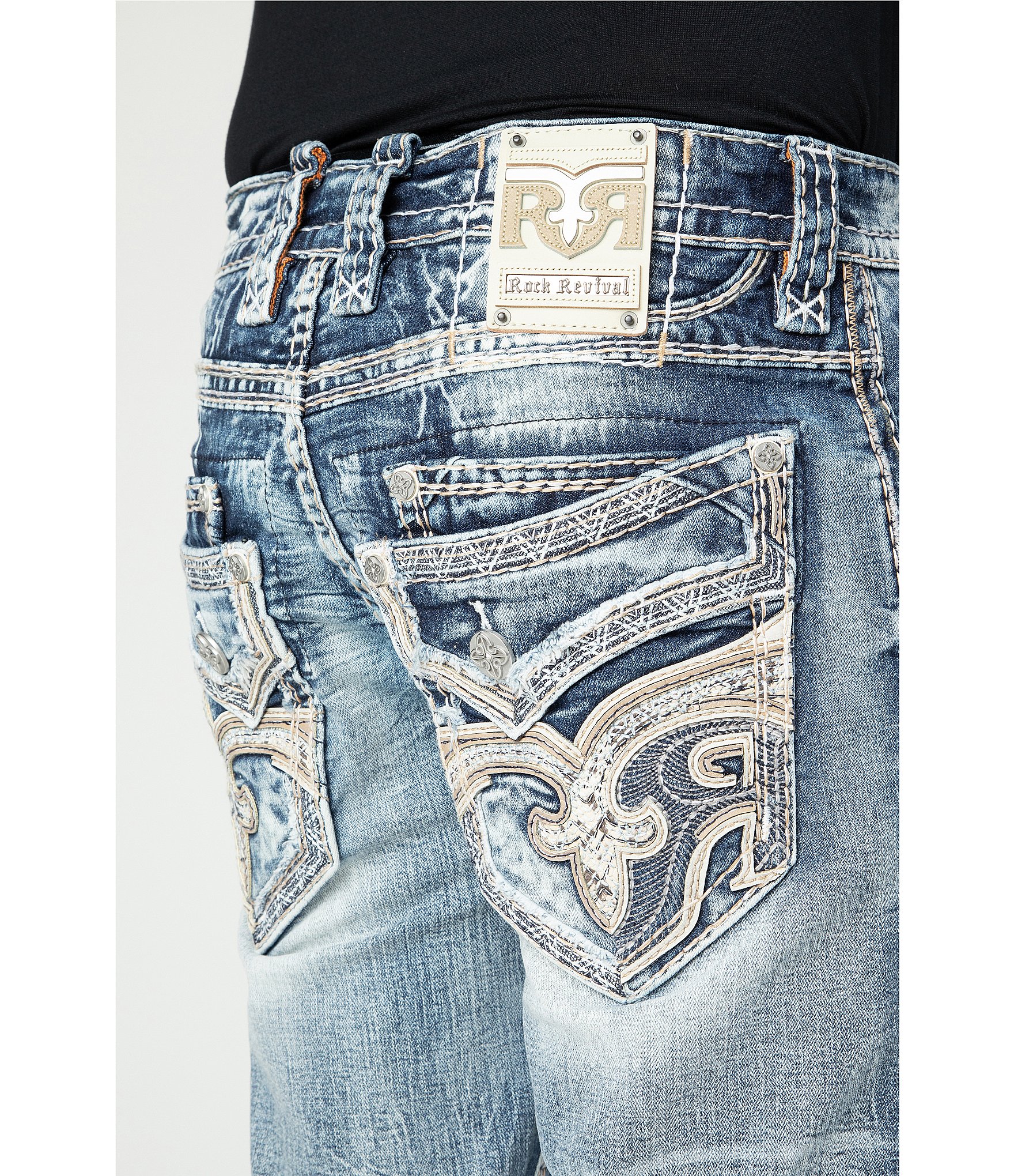 Rock Revival Meyrick Straight-Leg Fleur-De-Lis-Embroidered Denim Jeans