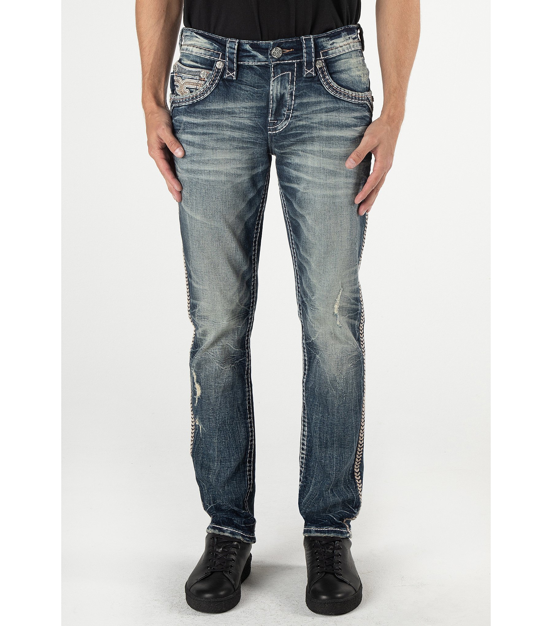 Rock Revival Seth Alt Straight-Leg Distressed Denim Jeans