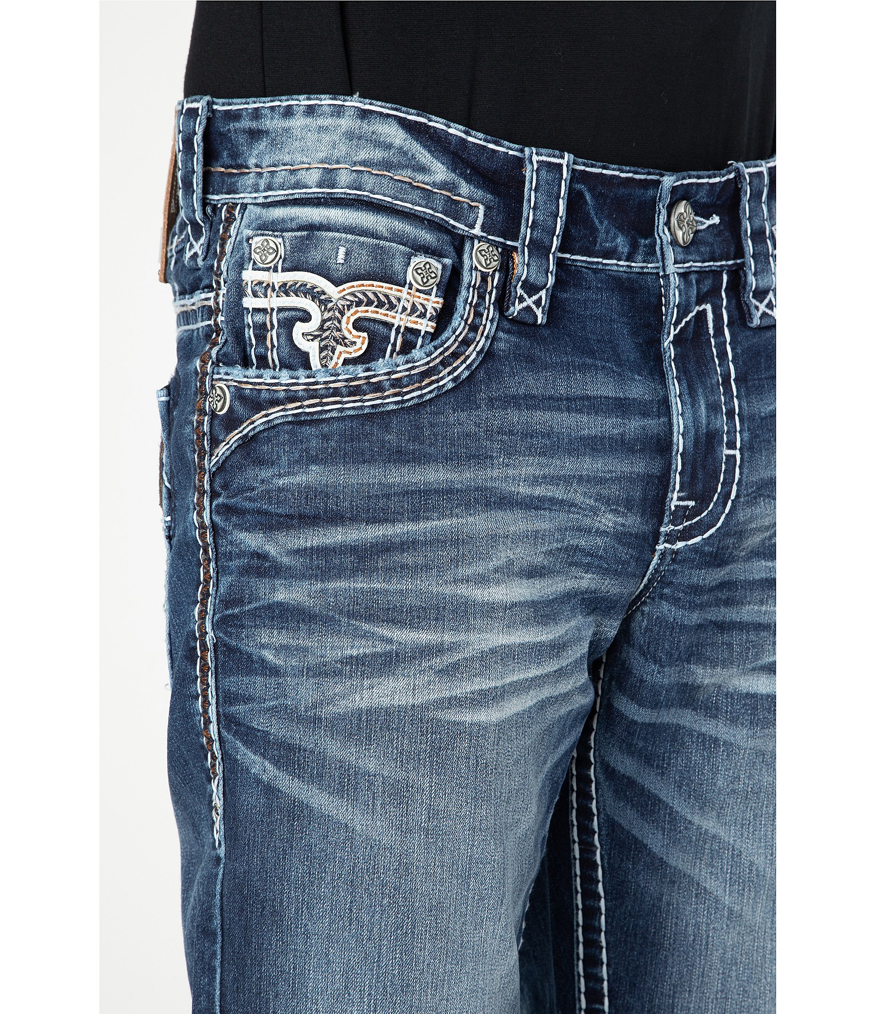 Rock Revival Ervine Straight-Fit Inverted-Fleur-De-Lis-Pocket 32#double; Inseam Jeans