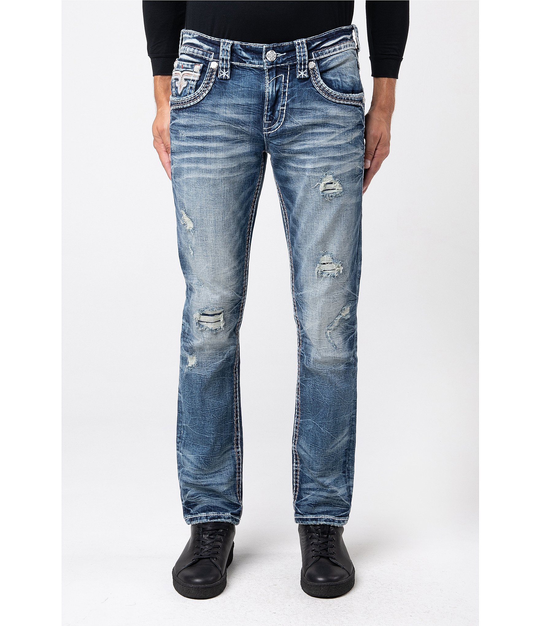 Rock Revival Wylie Straight Leg Distressed Jeans | Dillard's