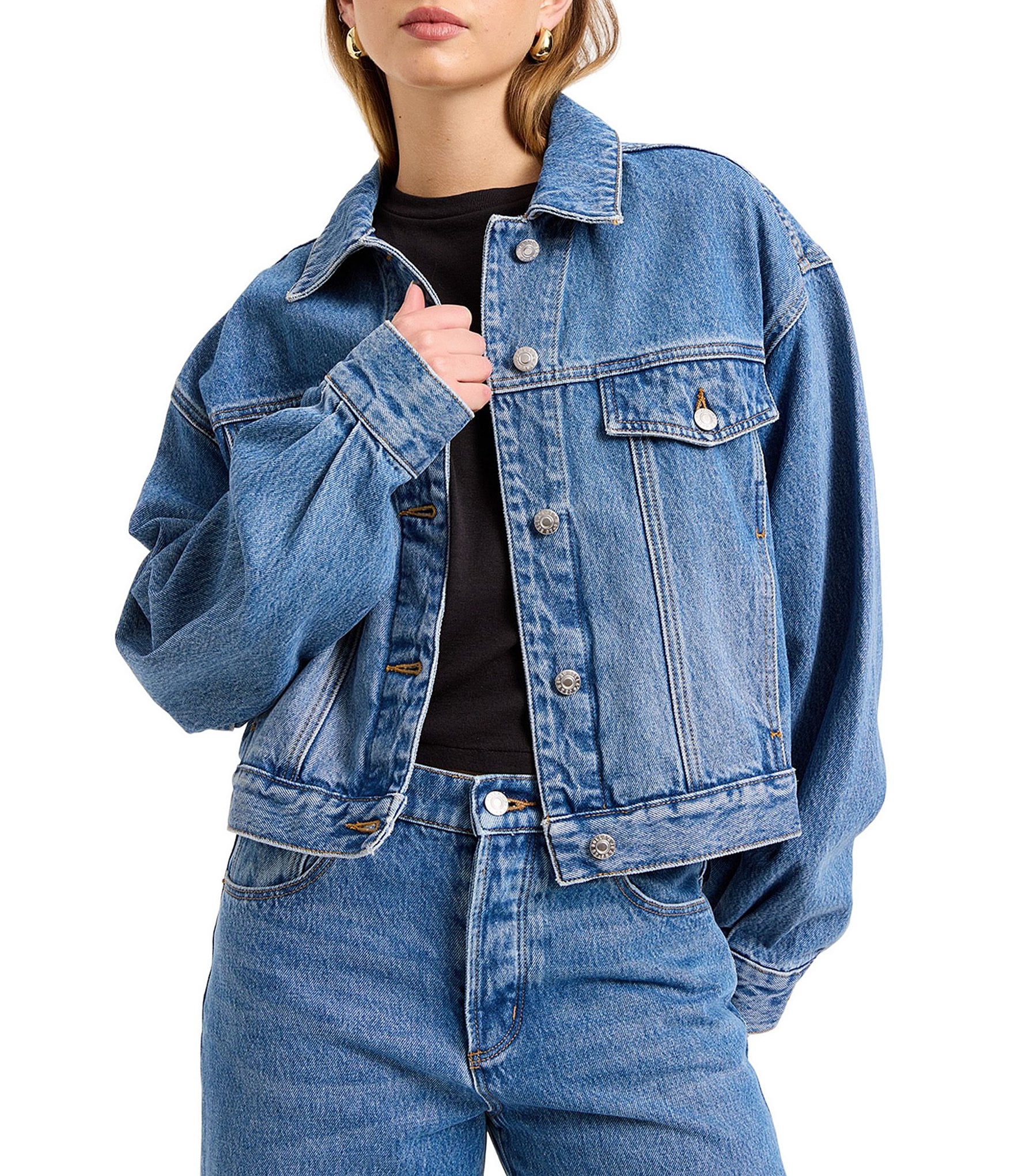 Rolla's Collared Long Sleeve Button Front Denim Swing Jacket