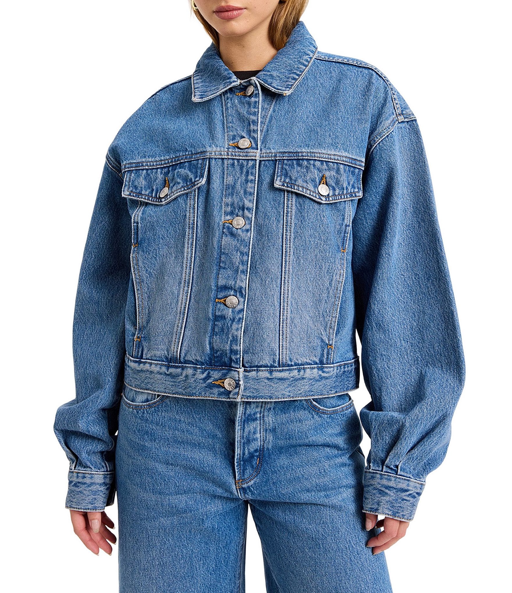 Rolla's Collared Long Sleeve Button Front Denim Swing Jacket