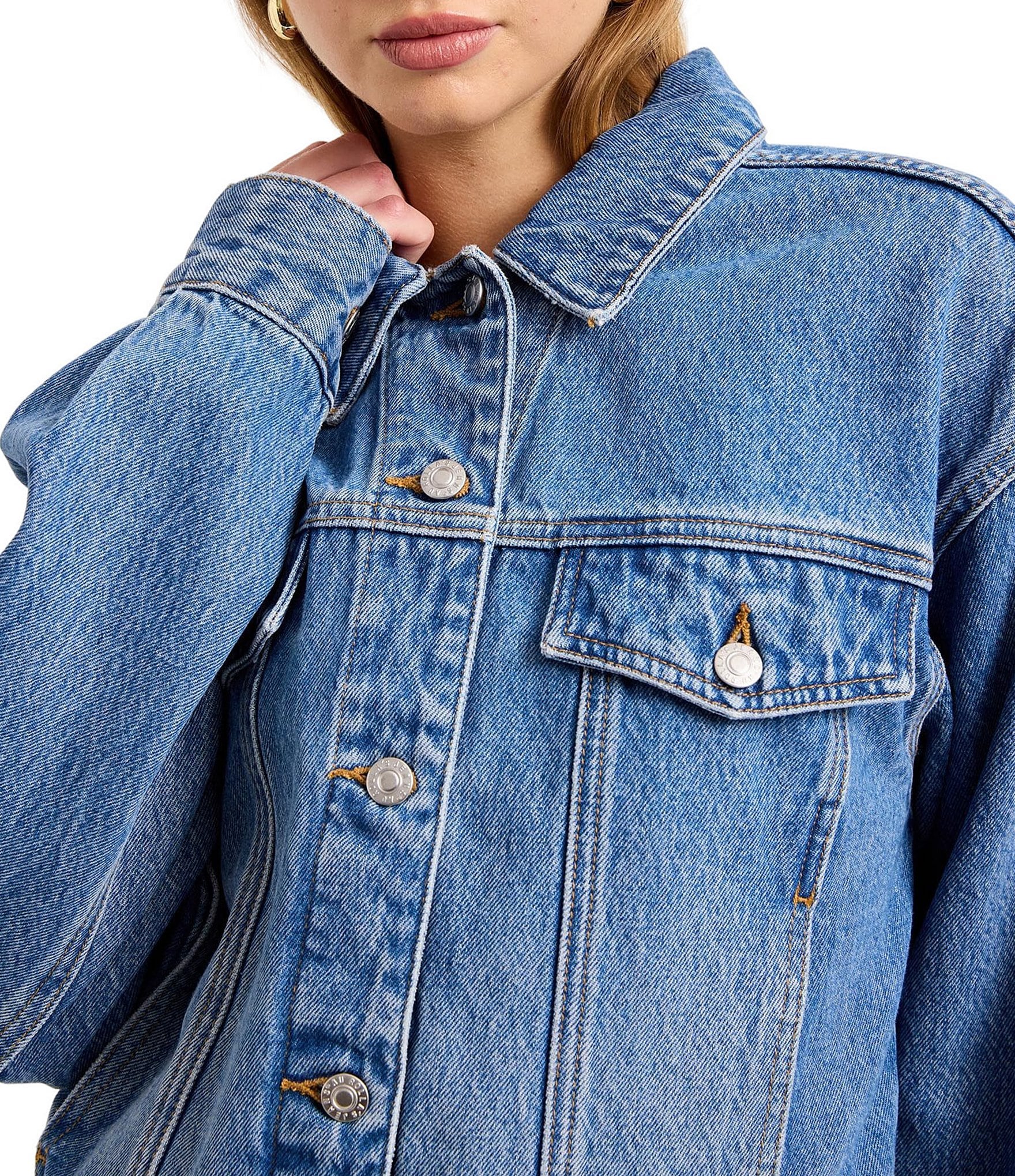 Rolla's Collared Long Sleeve Button Front Denim Swing Jacket