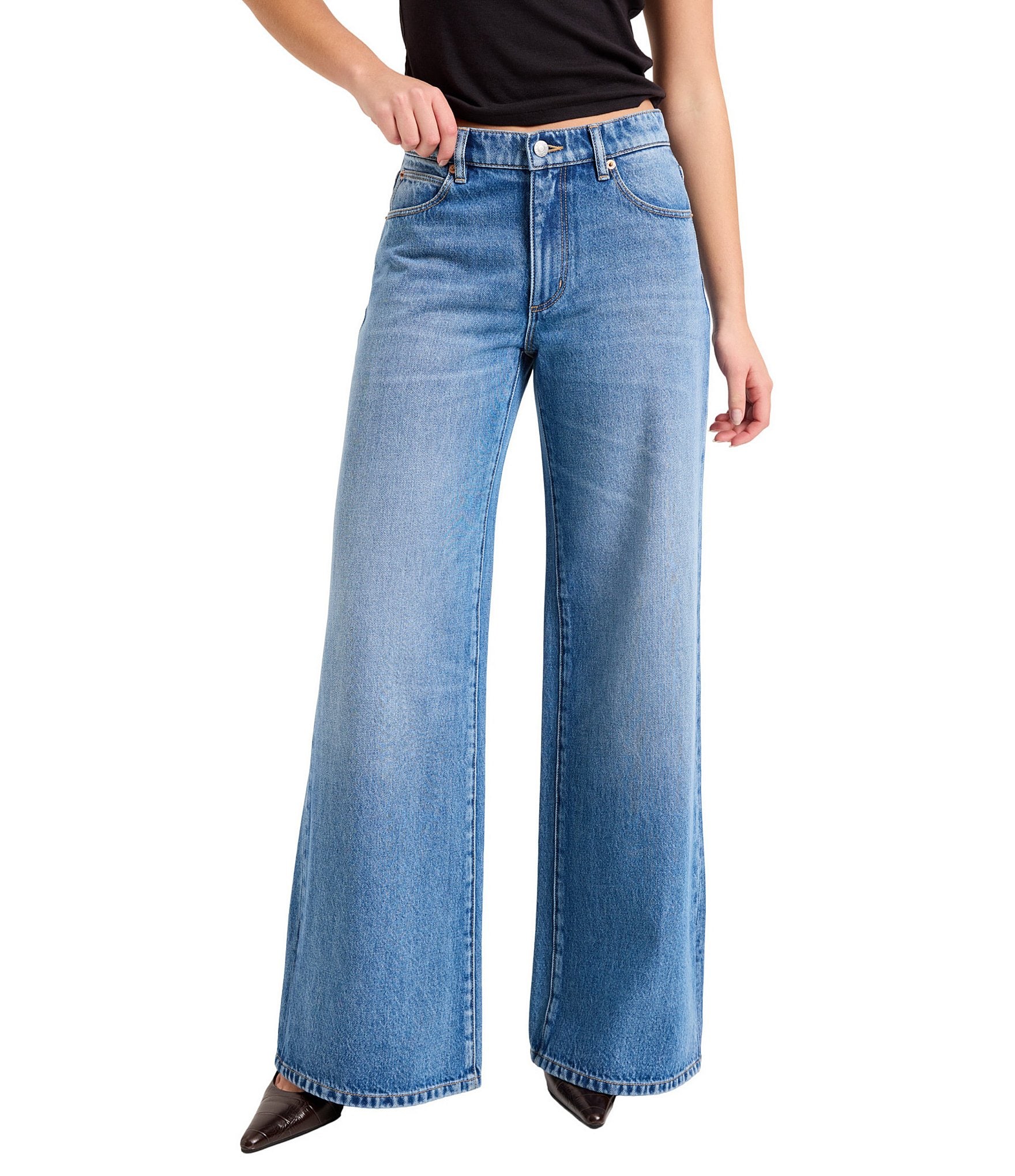 Rolla's Frankie Loose Wide Leg Mid Rise Denim Jeans