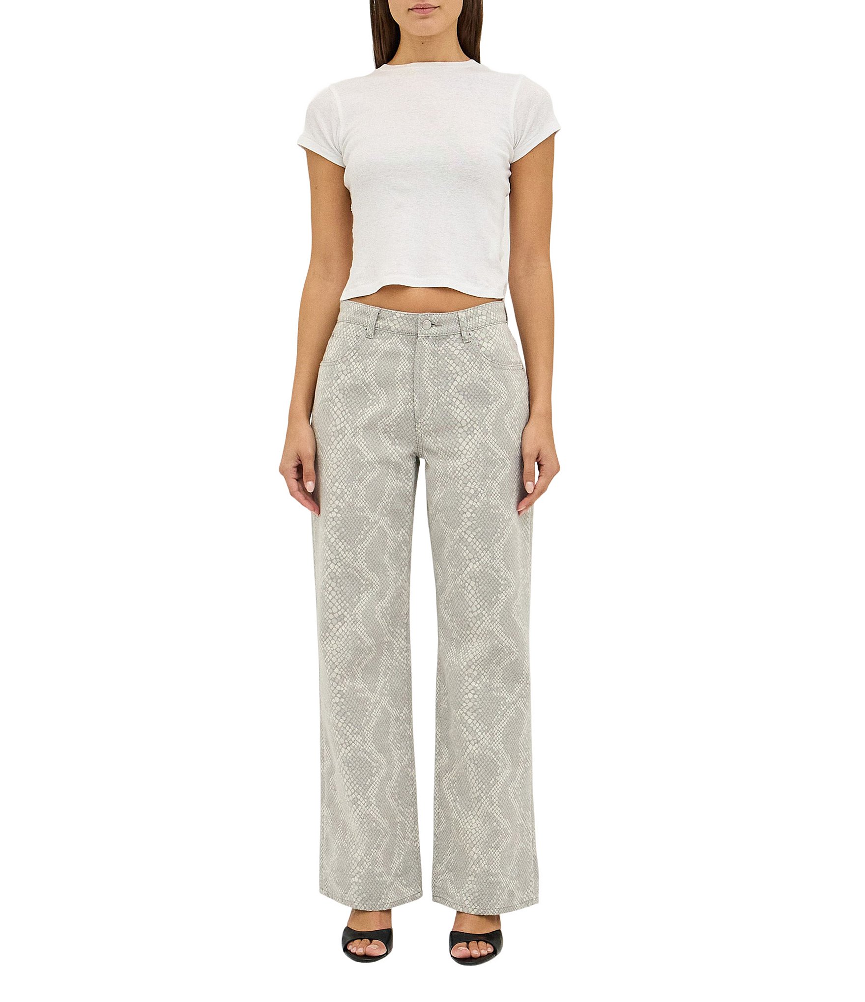 Rolla's Kate Baggy Python Printed Mid-Rise Wide Straight Leg Denim Jeans