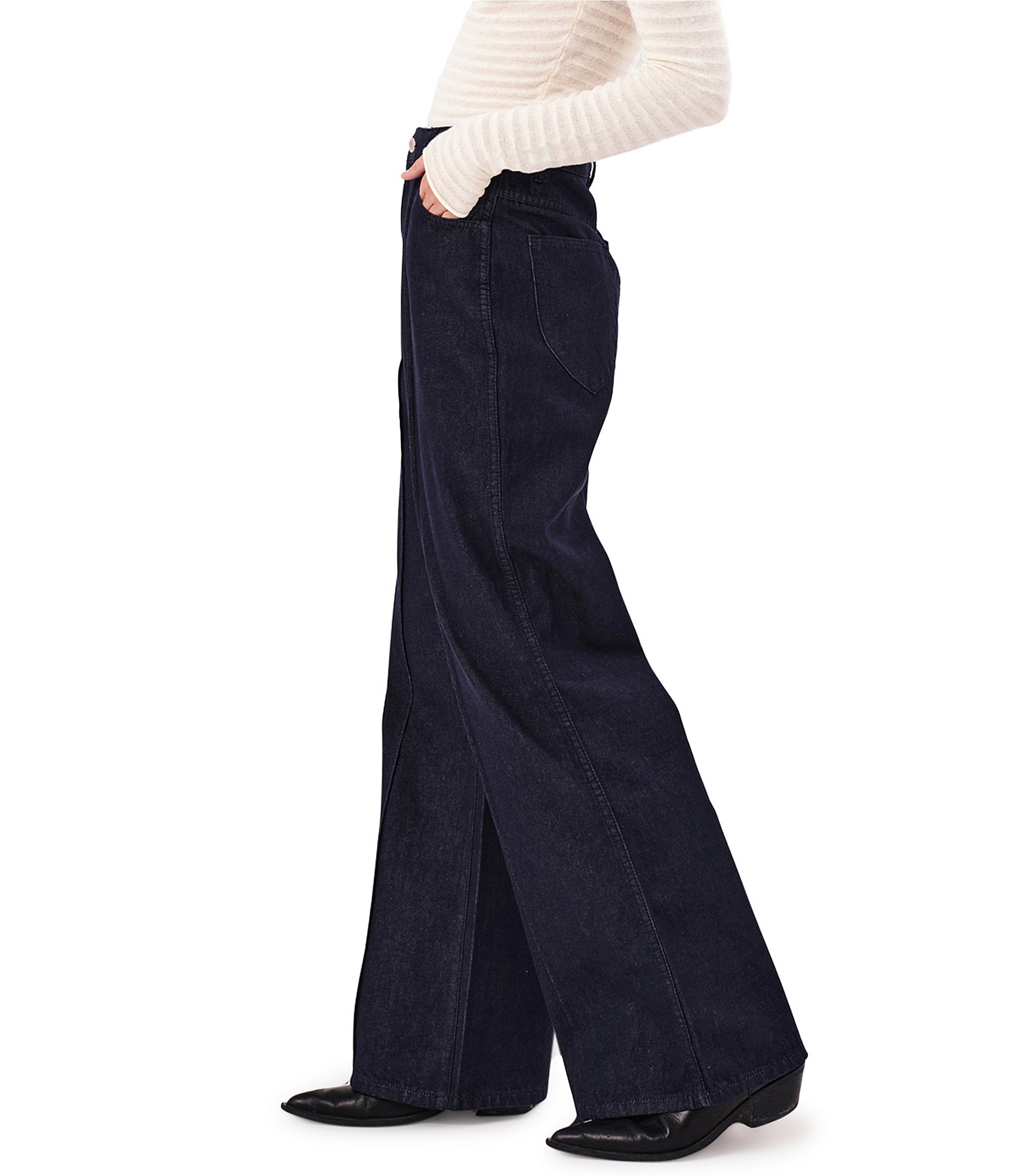 Rolla's Studio Denim High Rise Wide Leg Pintuck Detail Jeans