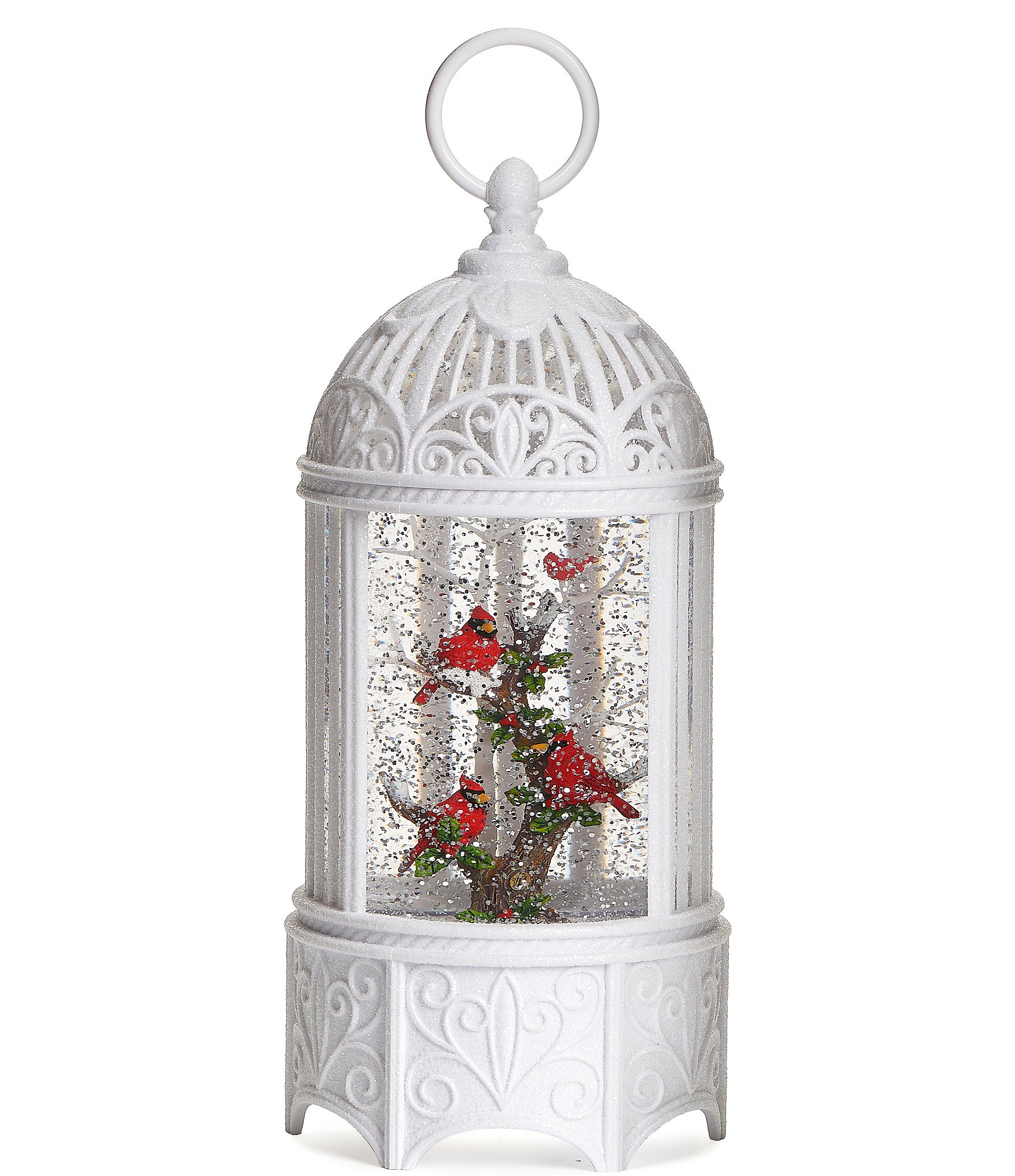 Roman 10.2 Inch Birdcage With Cardinals LED Swirl Glitterdome