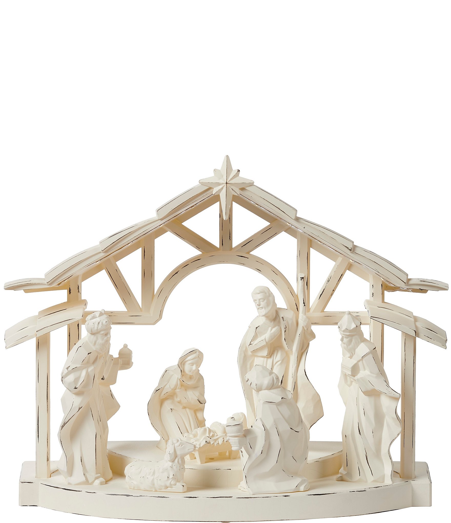 Roman 13.5#double;H LED Lighted White Nativity Scene Tabletop Decor