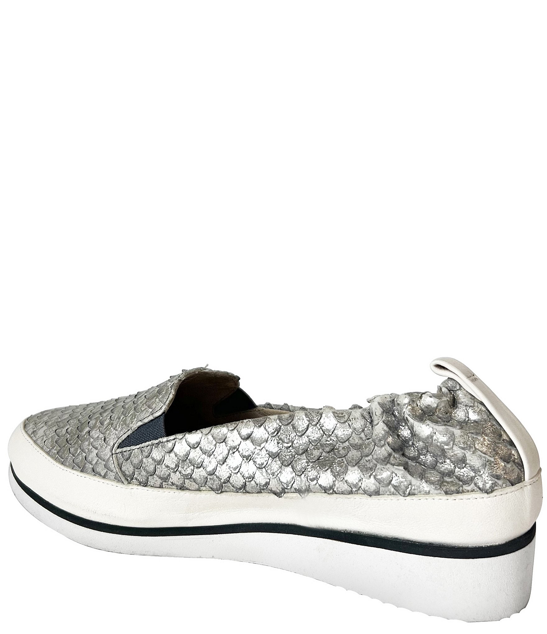Ron White Nell Metallic Leather Lizard Embossed Wedge Platform Slip On Sneakers