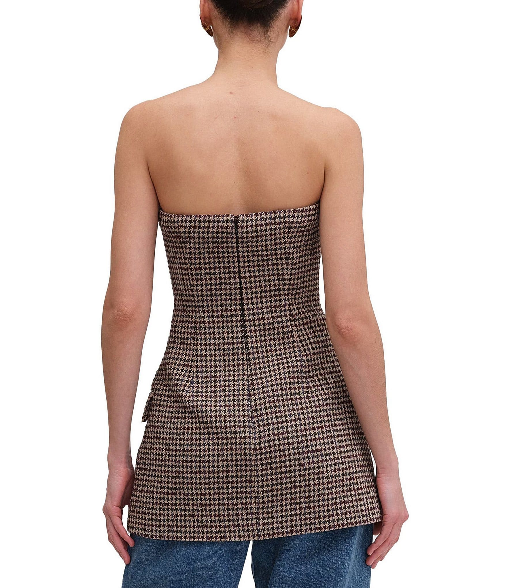 RONNY KOBO Spencer Wool Blend Houndstooth Strapless Blazer Top