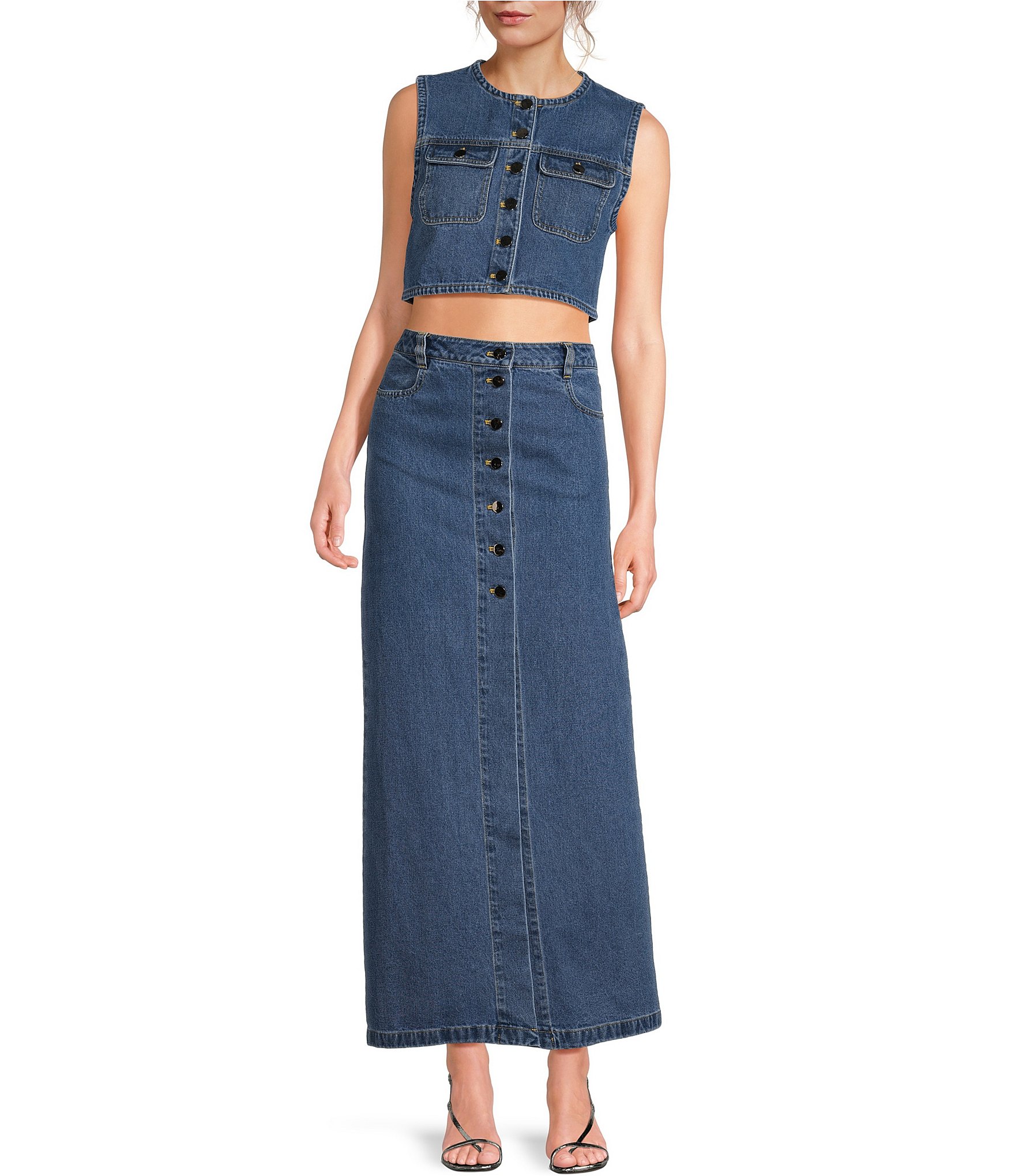 RONNY KOBO Makena Denim Button Front Pencil Skirt