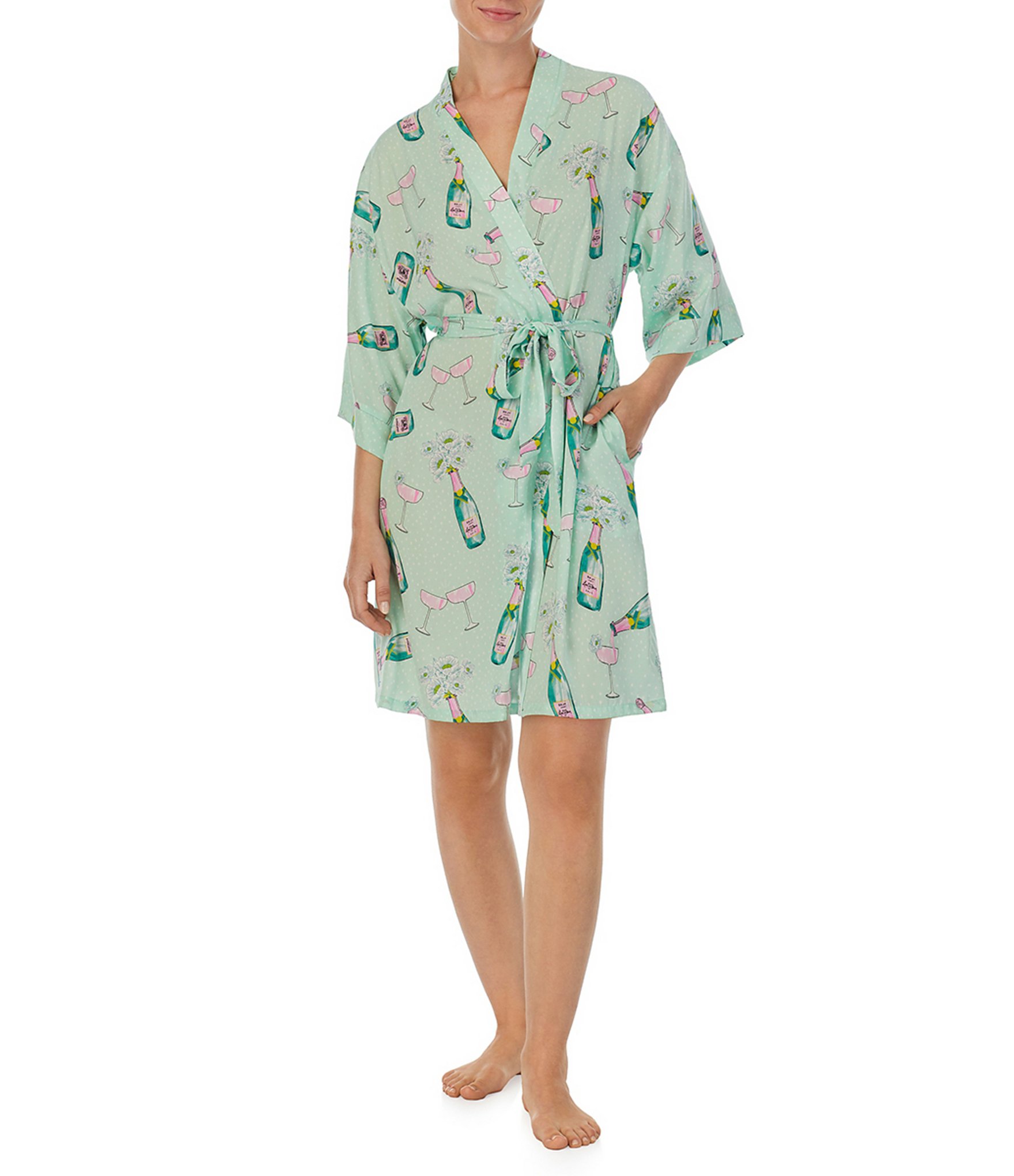 Allover Printed Cotton Jersey Long Robe