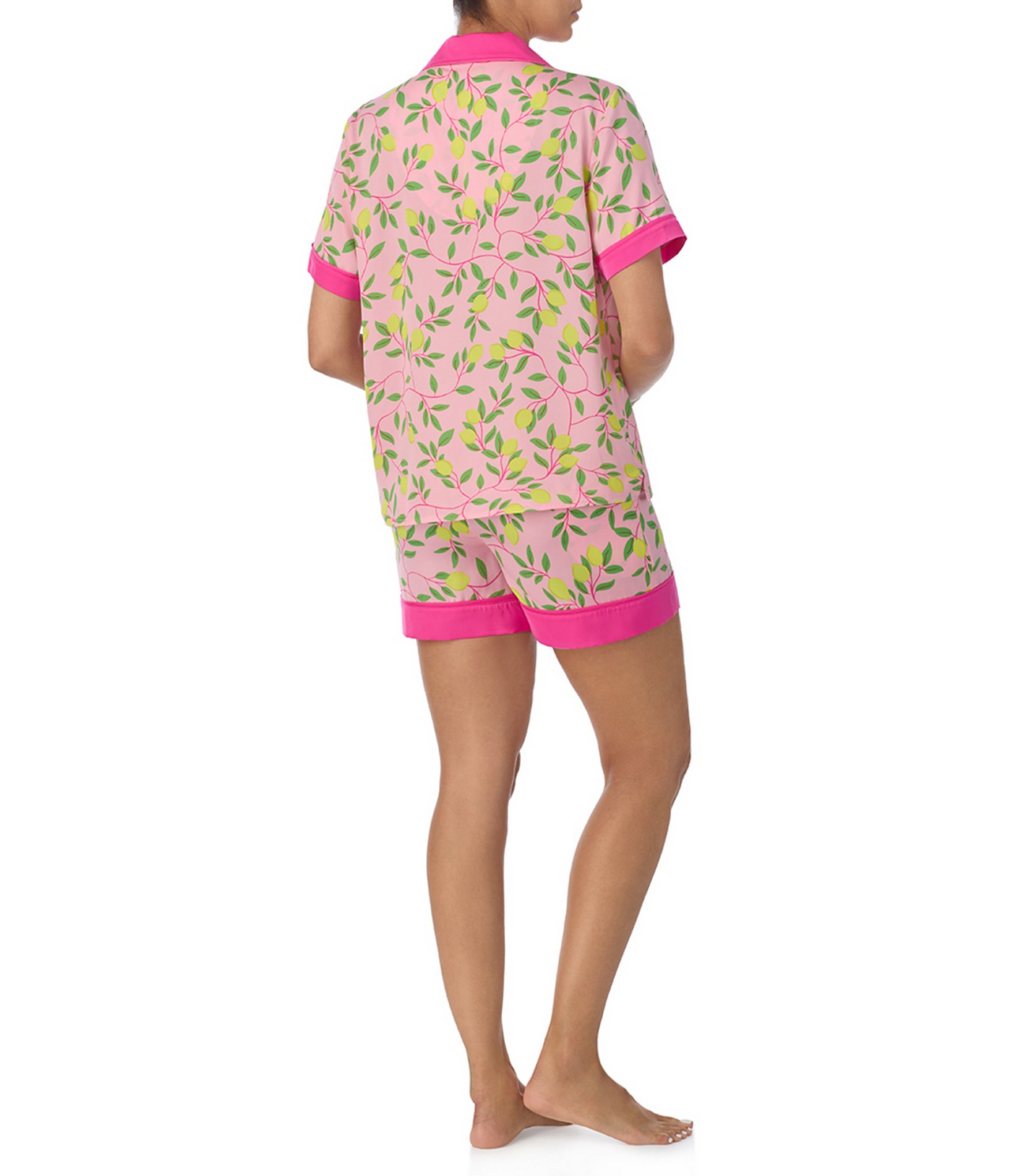 Room Service Lemon Print Short Sleeve Notch Collar Shorty Pajama Set