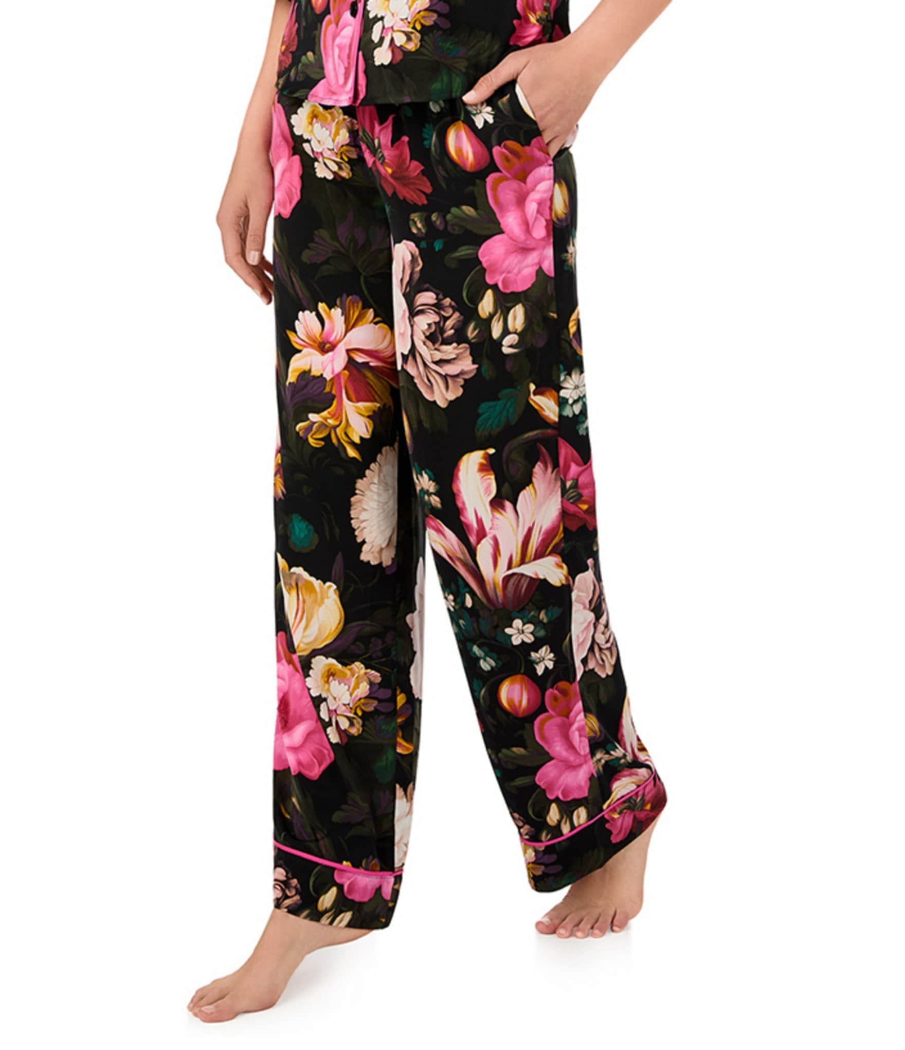 Room Service Satin 3/4 Sleeve Notch Collar Floral Pajama Set