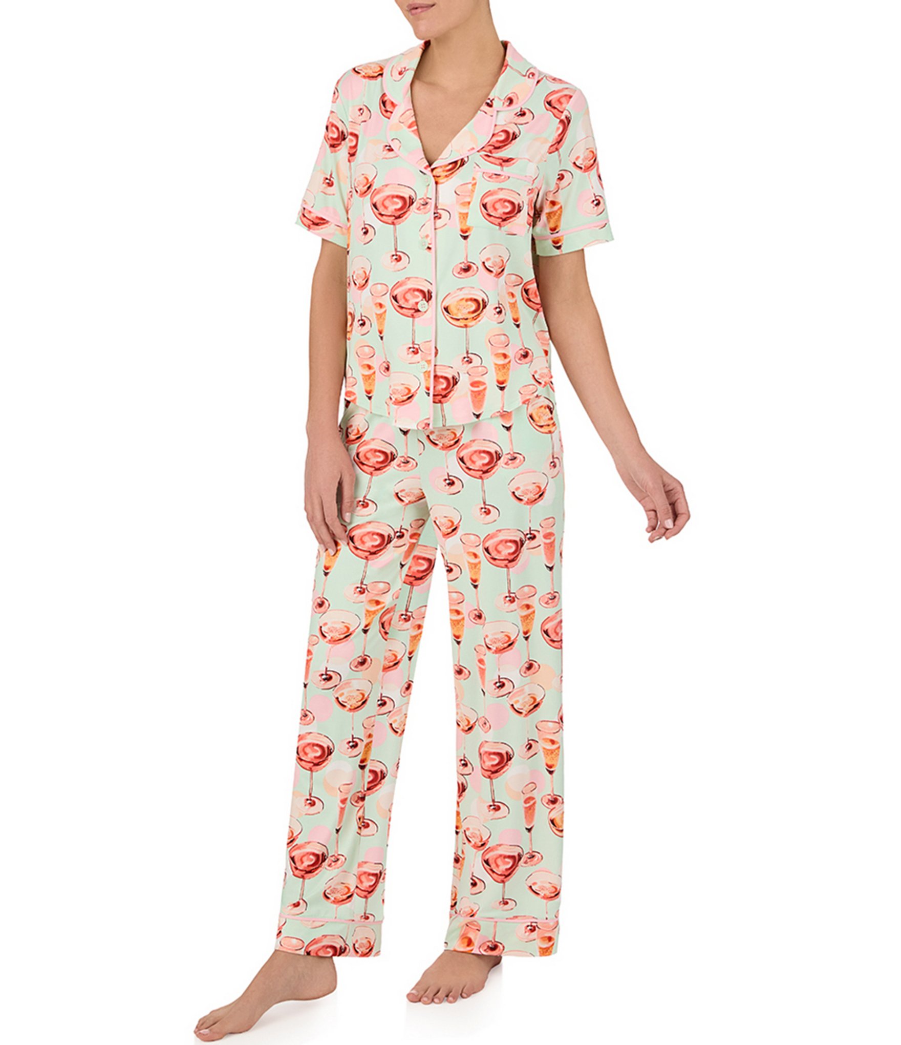 Room Service Short Sleeve Notch Collar Knit Bubbly Print Pajama Set