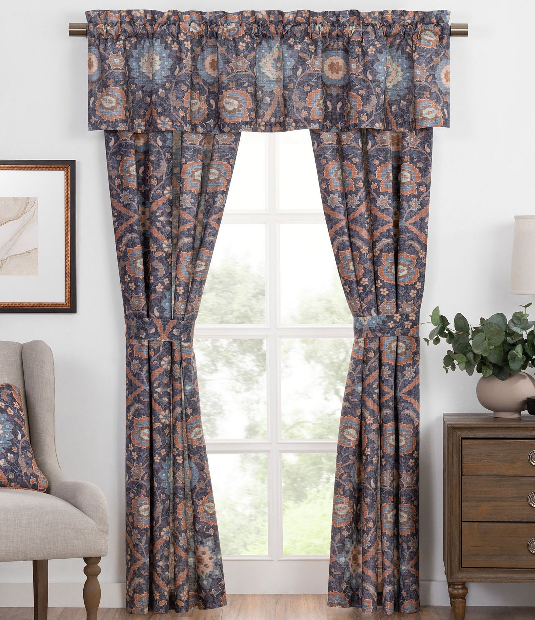 Rose Tree Harlow Distressed Floral Medallion Window Treatments
