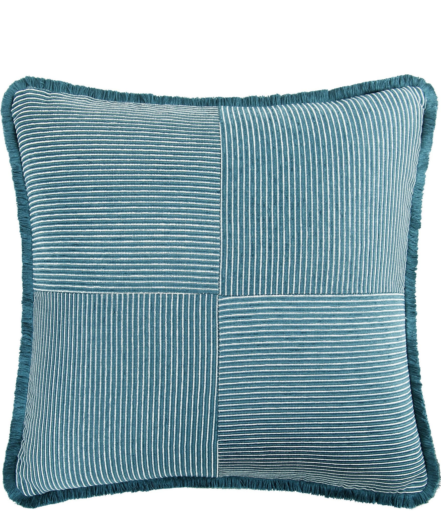 Rose Tree Harrogate Teal Fringed Striped Reversible Square Pillow