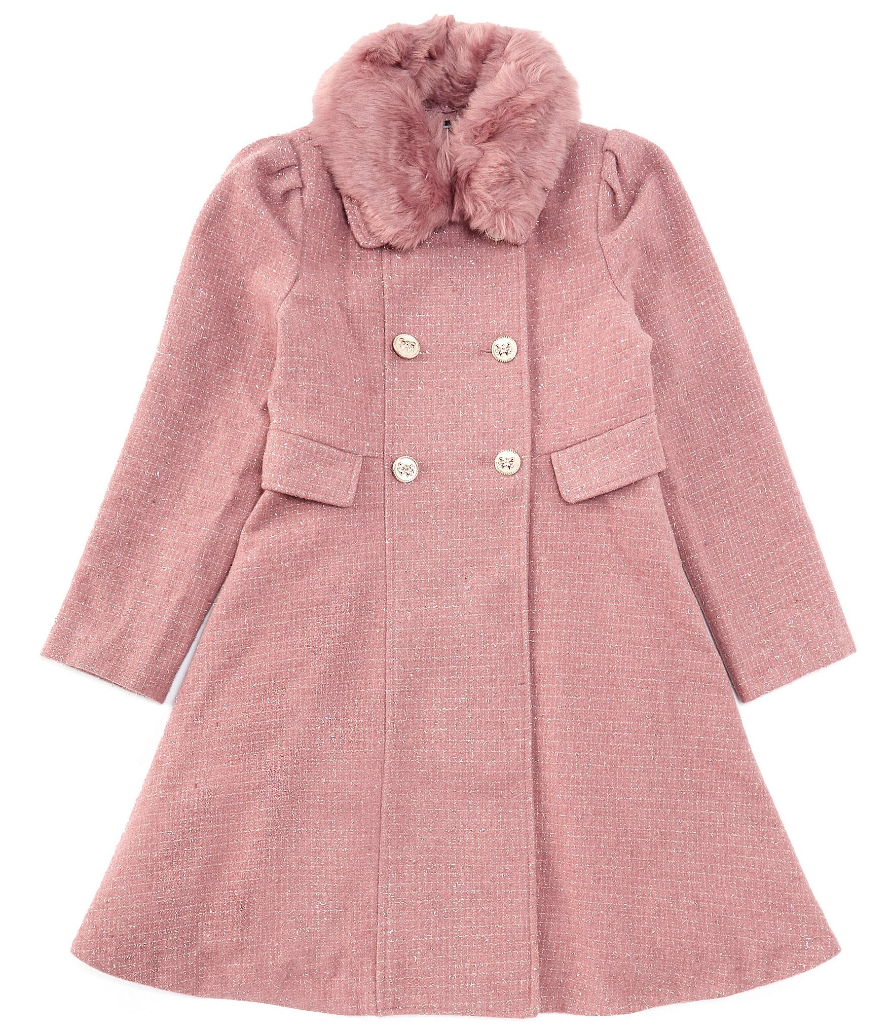 Rothschild Big Girls 7-16 Long Sleeve Faux-Fur-Collar Coat