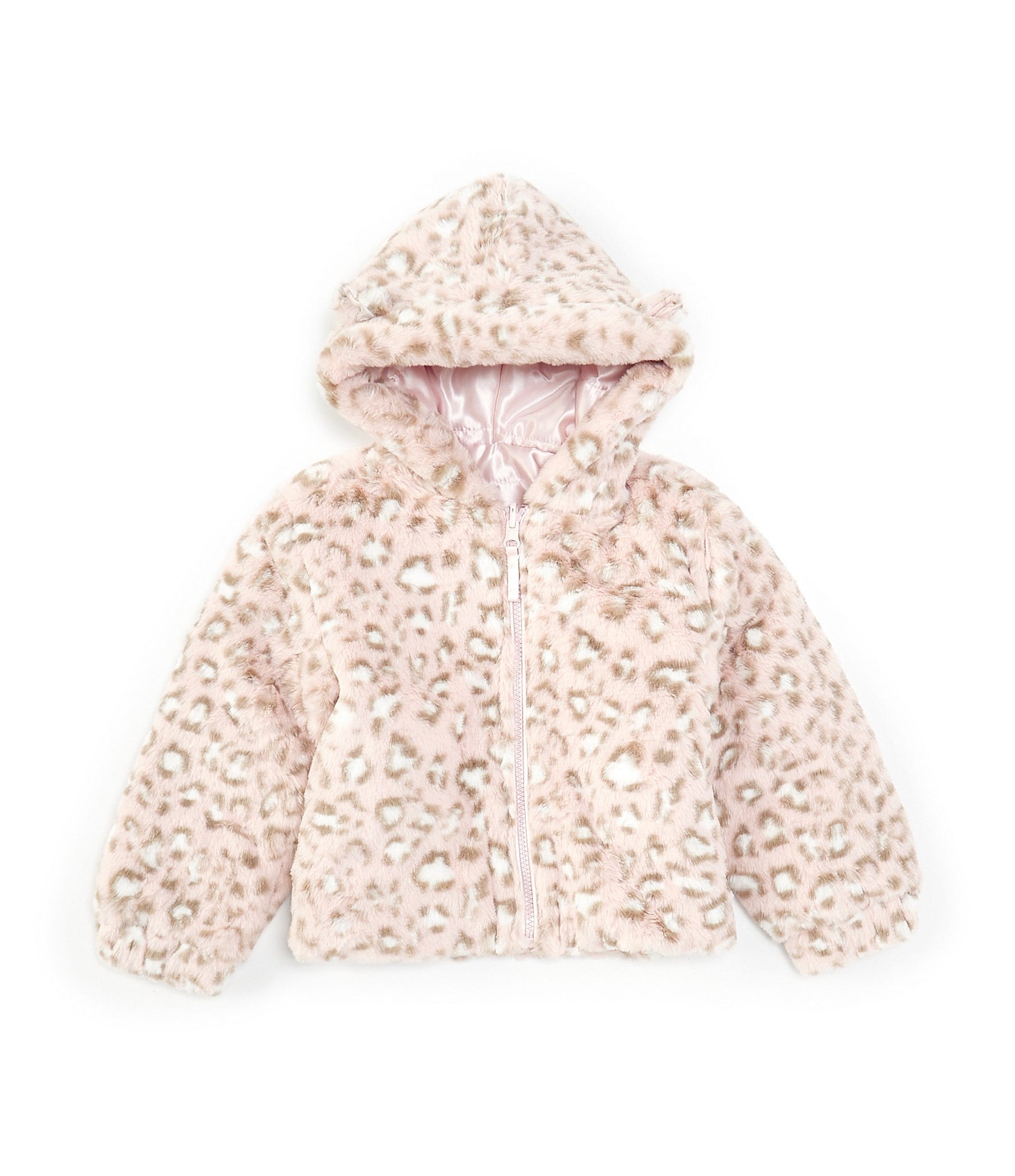 Kid's Cropped Jacket Ivory Cotton Gabardine with Pop Pink Leopard