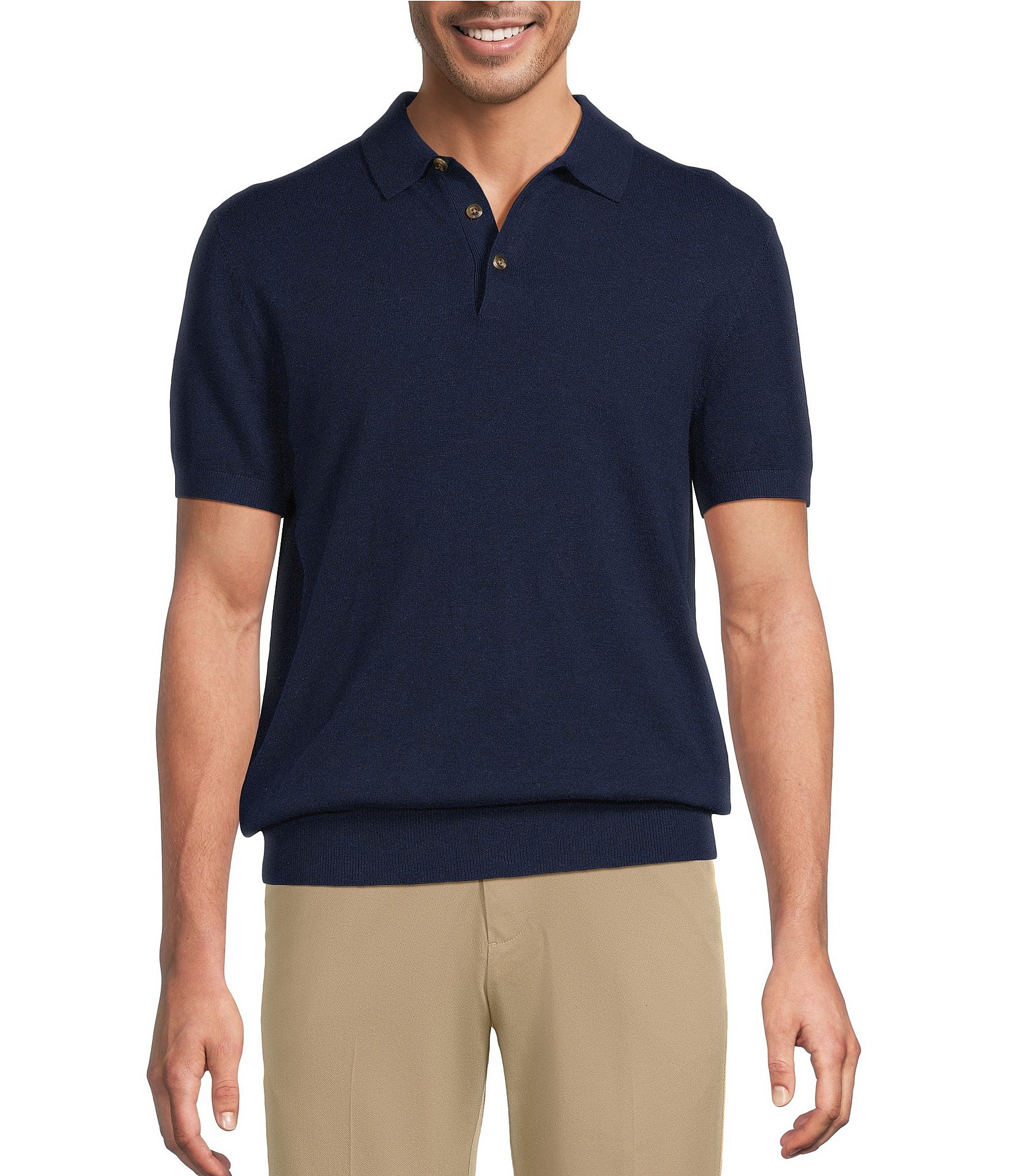 Roundtree & York Short Sleeve Jersey Solid Sweater Knit Polo