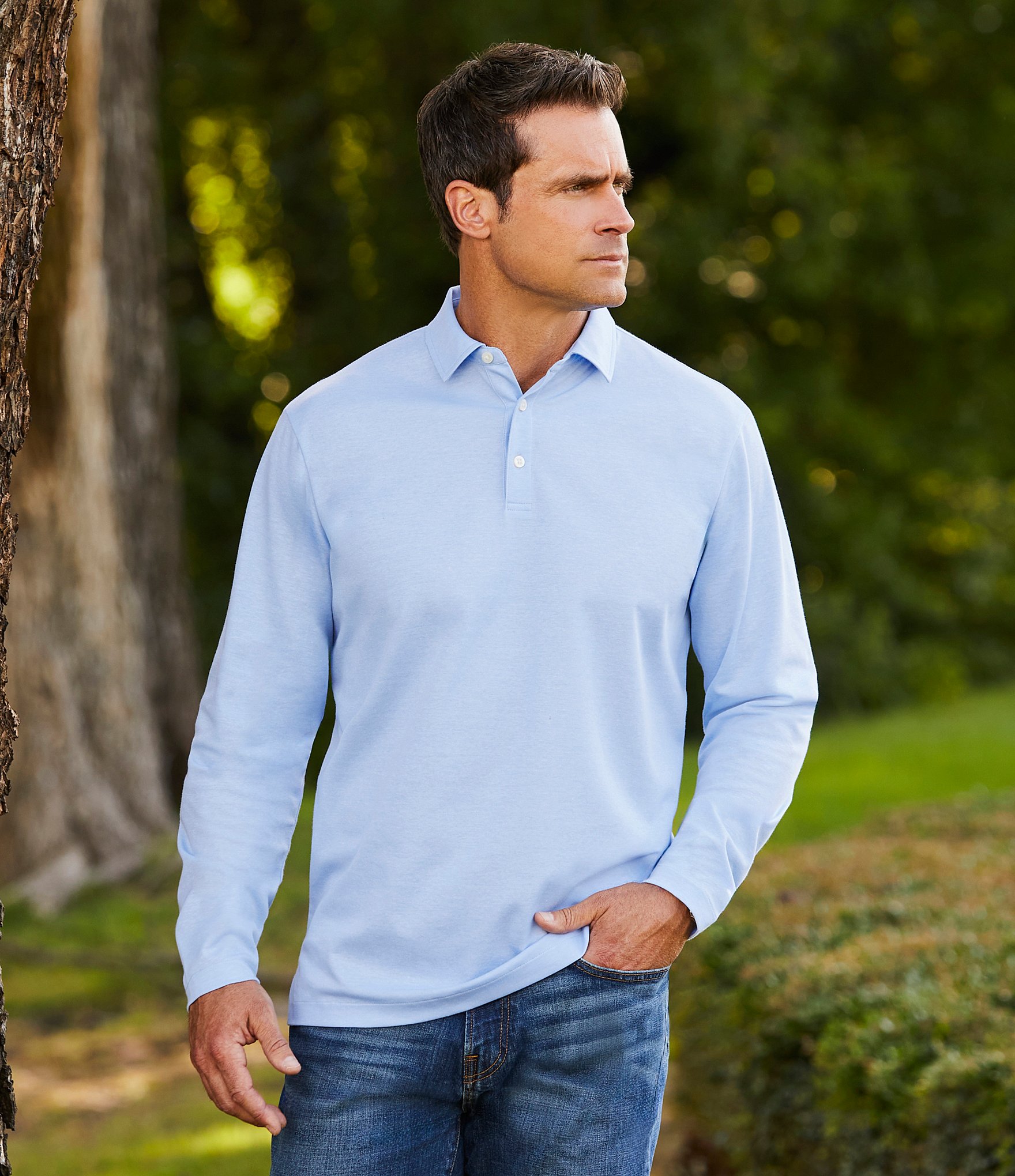 Roundtree & Yorke Easy Care Long Sleeve Solid Jacquard Polo Shirt