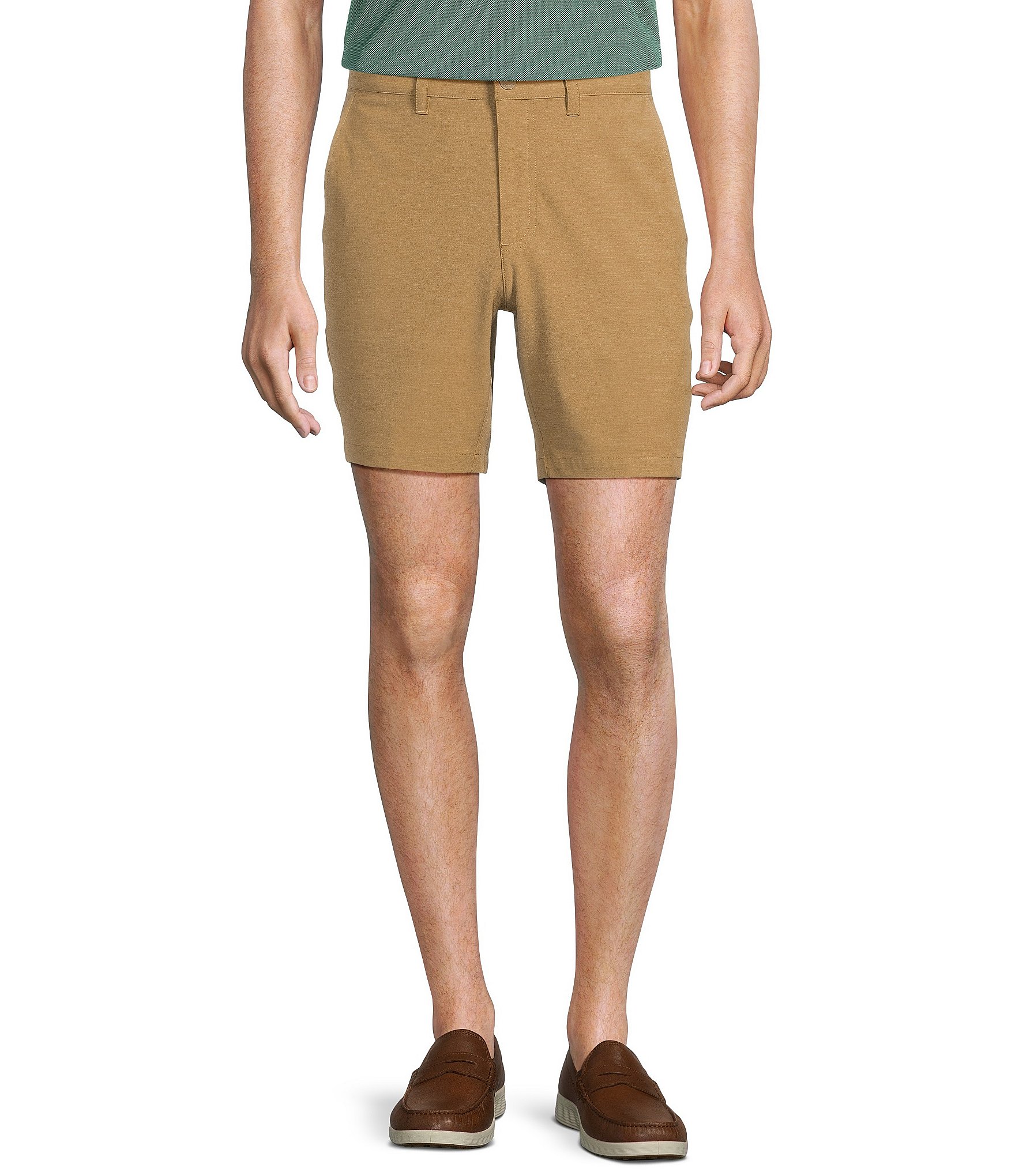 Roundtree & Yorke 7#double; Flat Front Performance Solid Texture Shorts