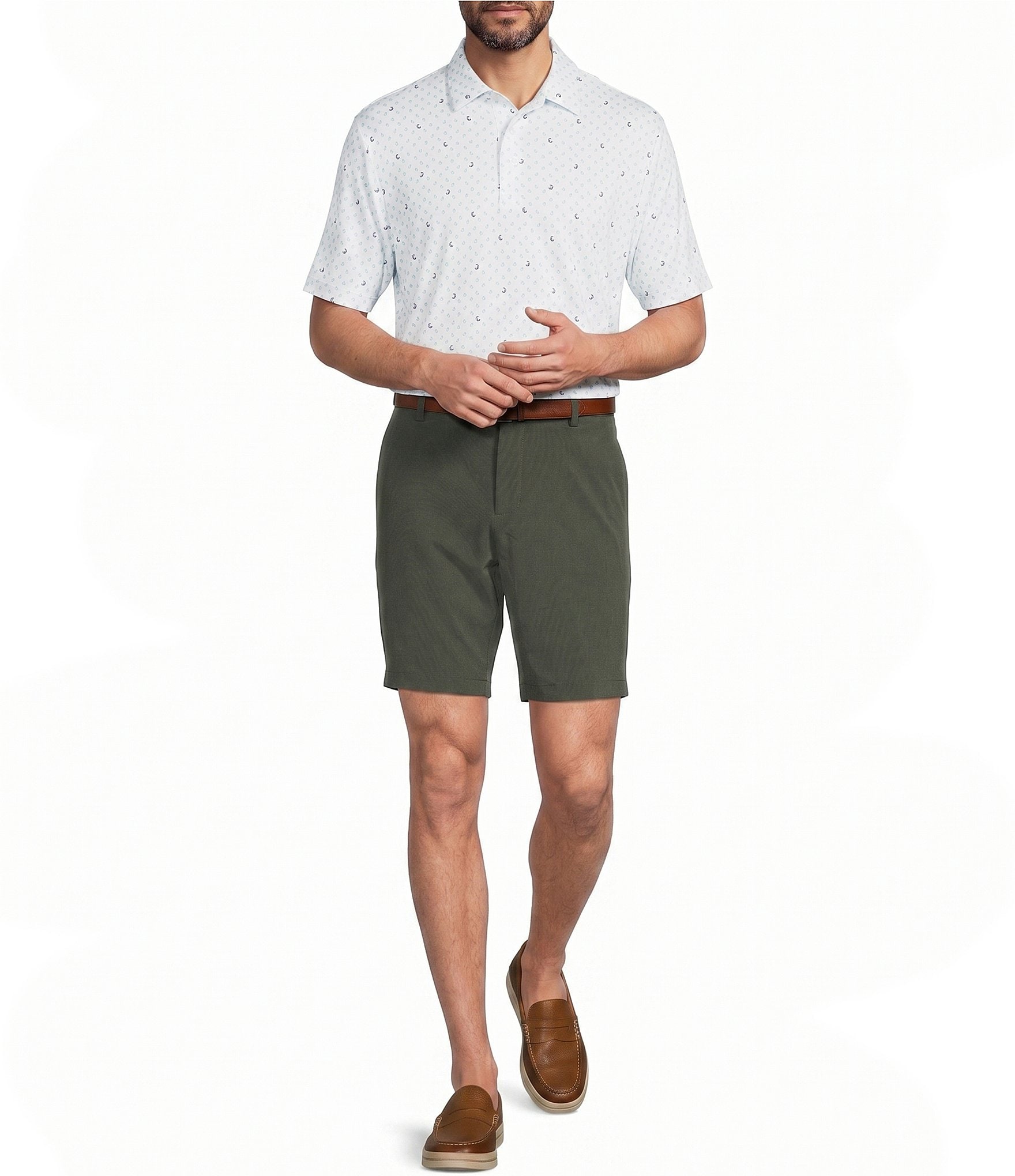 Roundtree & Yorke 9#double; Flat Front Performance Solid Texture Shorts