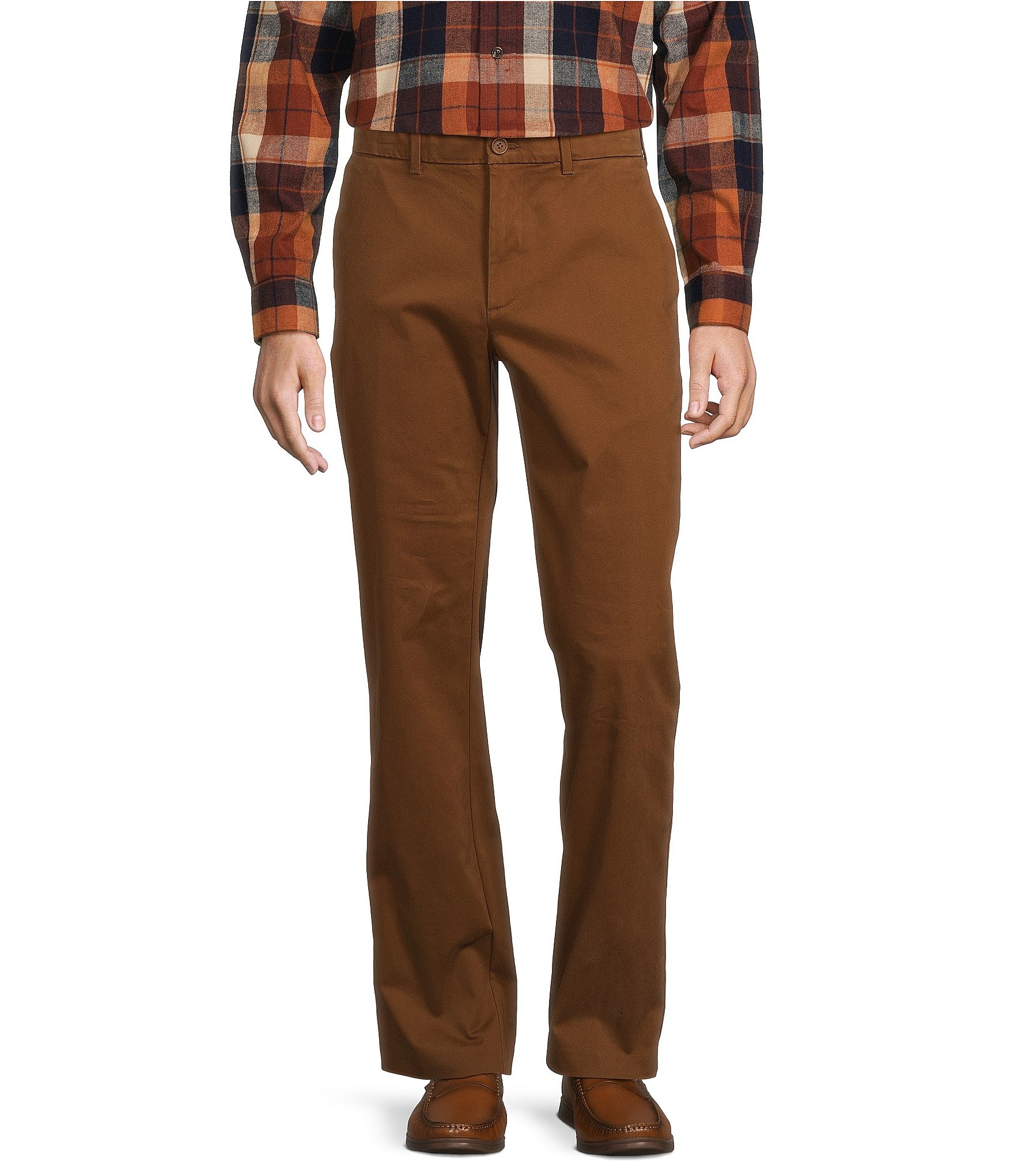 Roundtree & Yorke Andrew Straight Fit Flat Front Sateen Chino Pants ...